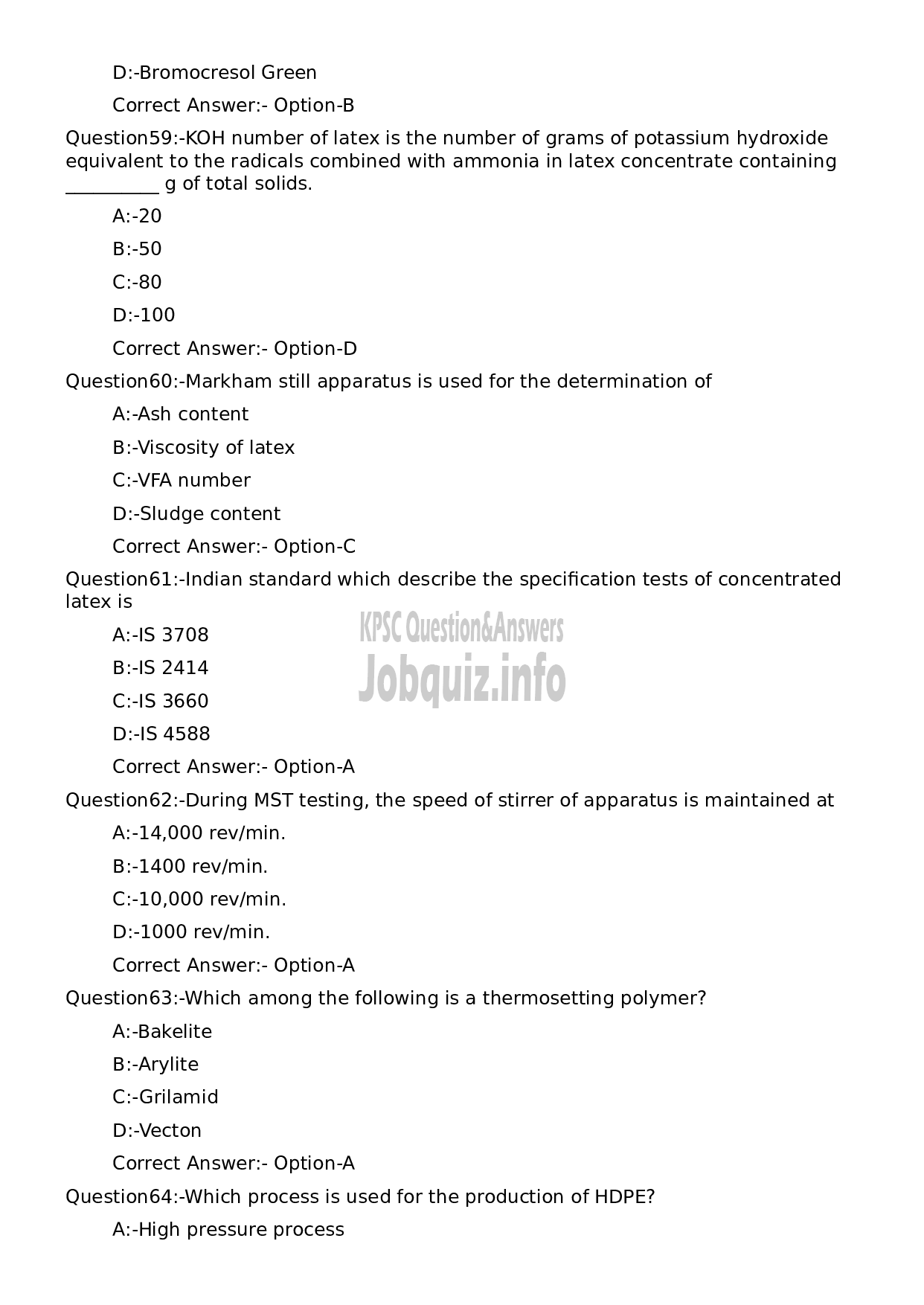 Kerala PSC Question Paper - Workshop Instructor/ Instructor Grade II/ Demonstrator/ Draftsman Grade II in Polymer Technology-12