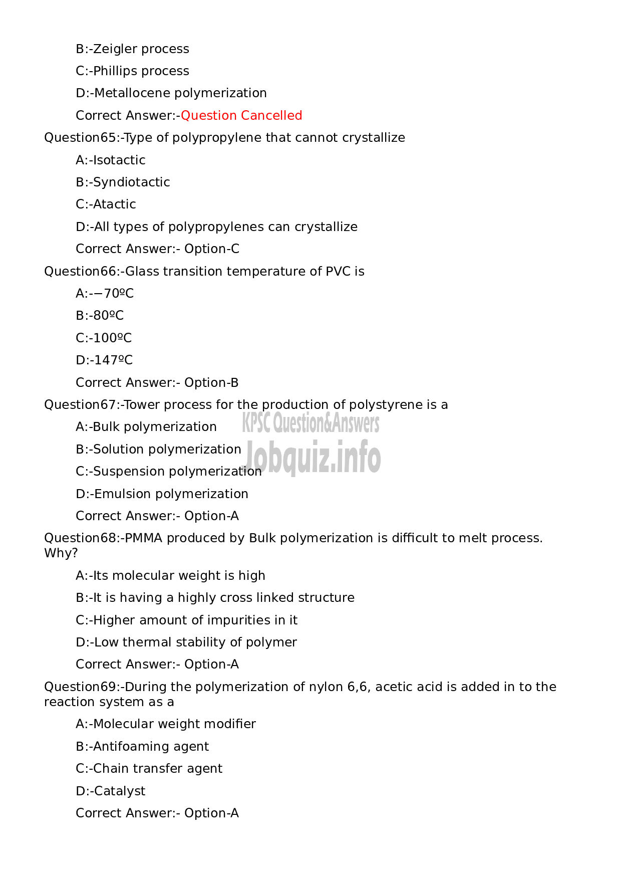 Kerala PSC Question Paper - Workshop Instructor/ Instructor Grade II/ Demonstrator/ Draftsman Grade II in Polymer Technology-13