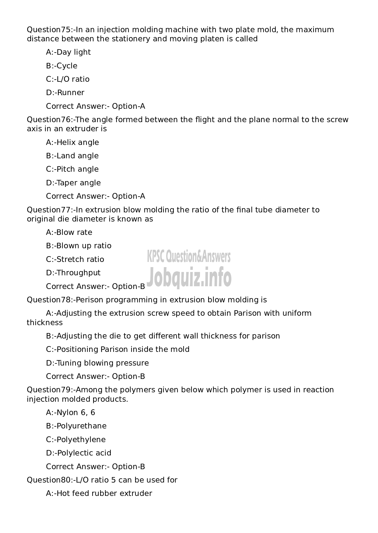 Kerala PSC Question Paper - Workshop Instructor/ Instructor Grade II/ Demonstrator/ Draftsman Grade II in Polymer Technology-15