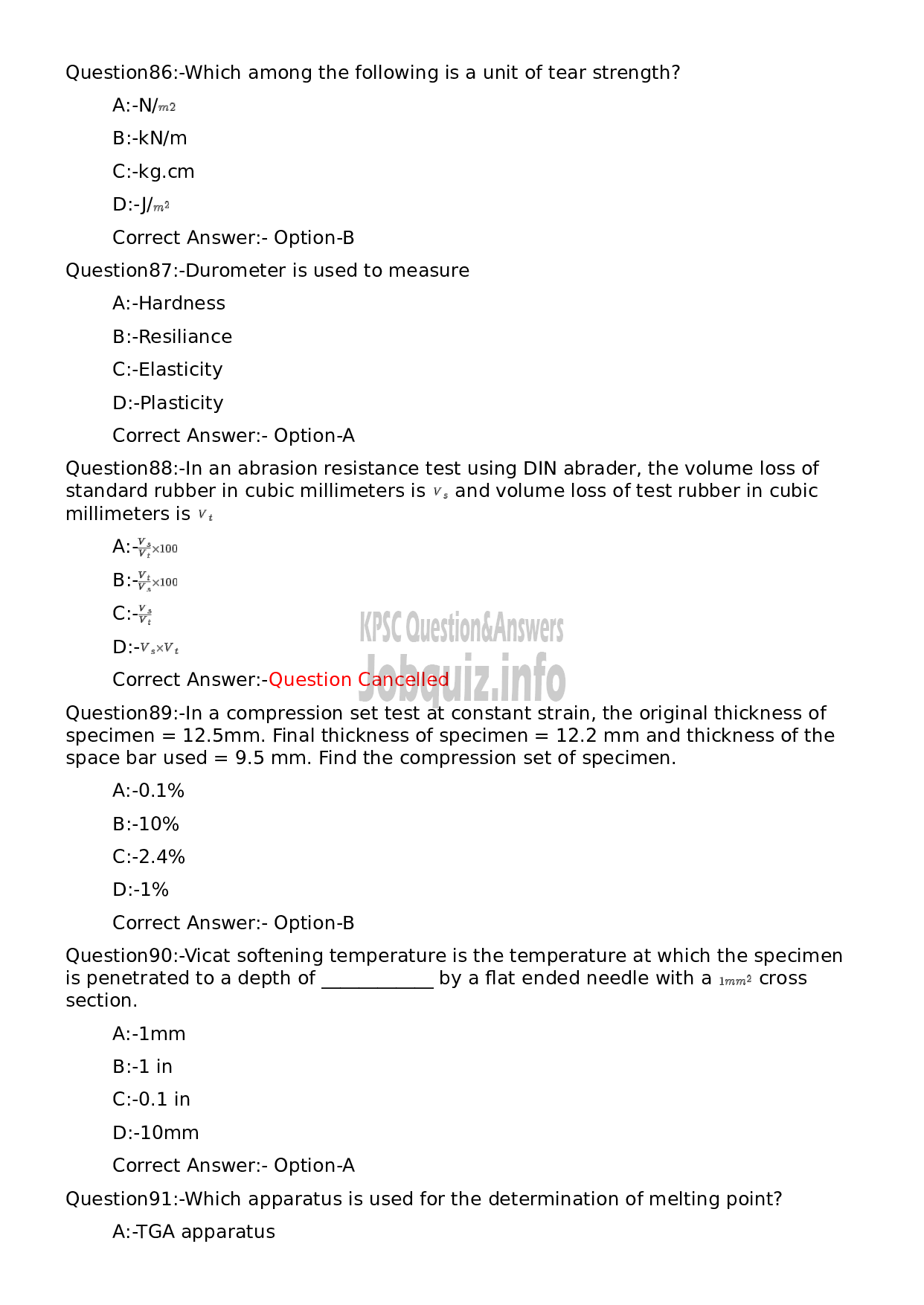 Kerala PSC Question Paper - Workshop Instructor/ Instructor Grade II/ Demonstrator/ Draftsman Grade II in Polymer Technology-17