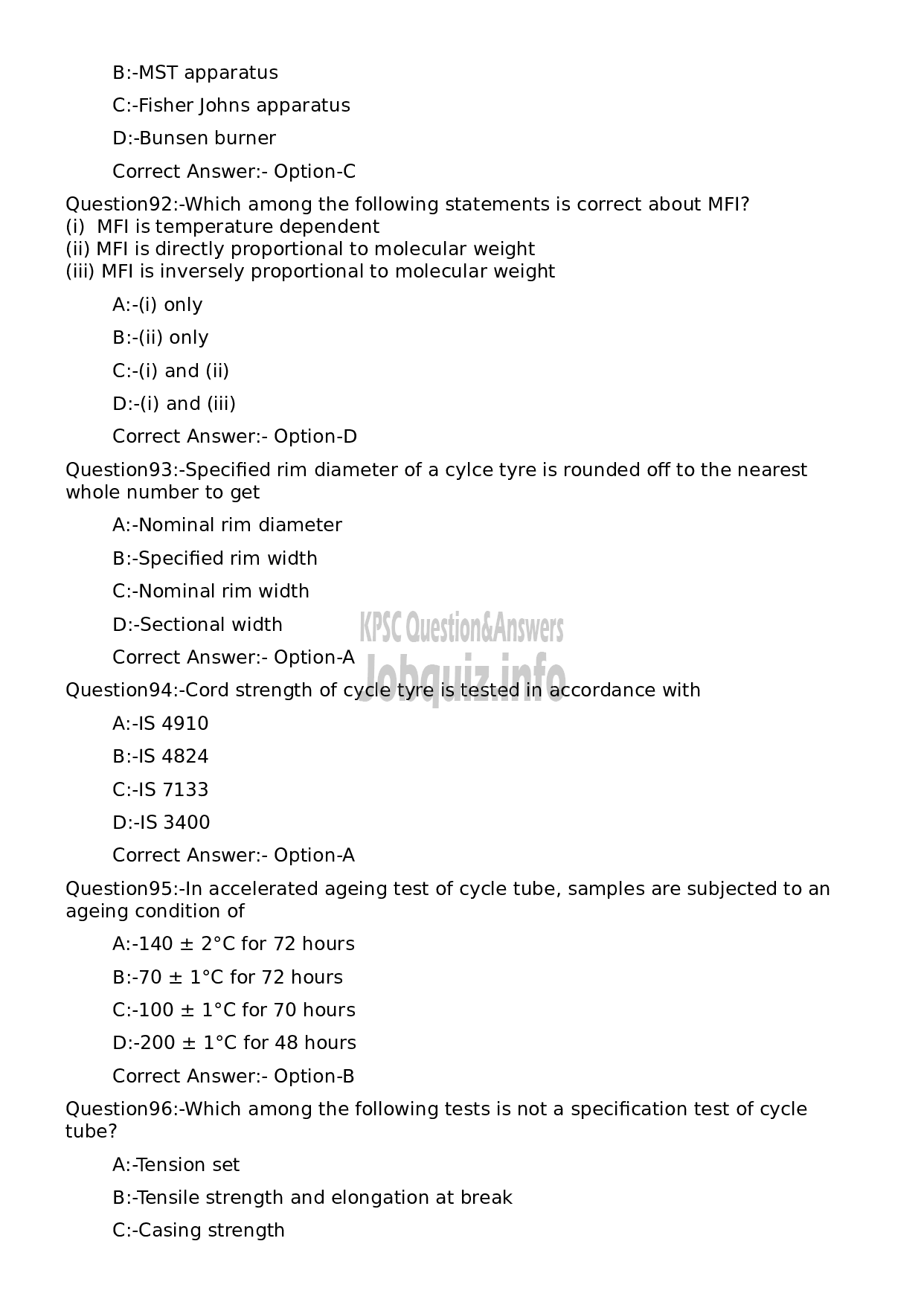 Kerala PSC Question Paper - Workshop Instructor/ Instructor Grade II/ Demonstrator/ Draftsman Grade II in Polymer Technology-18