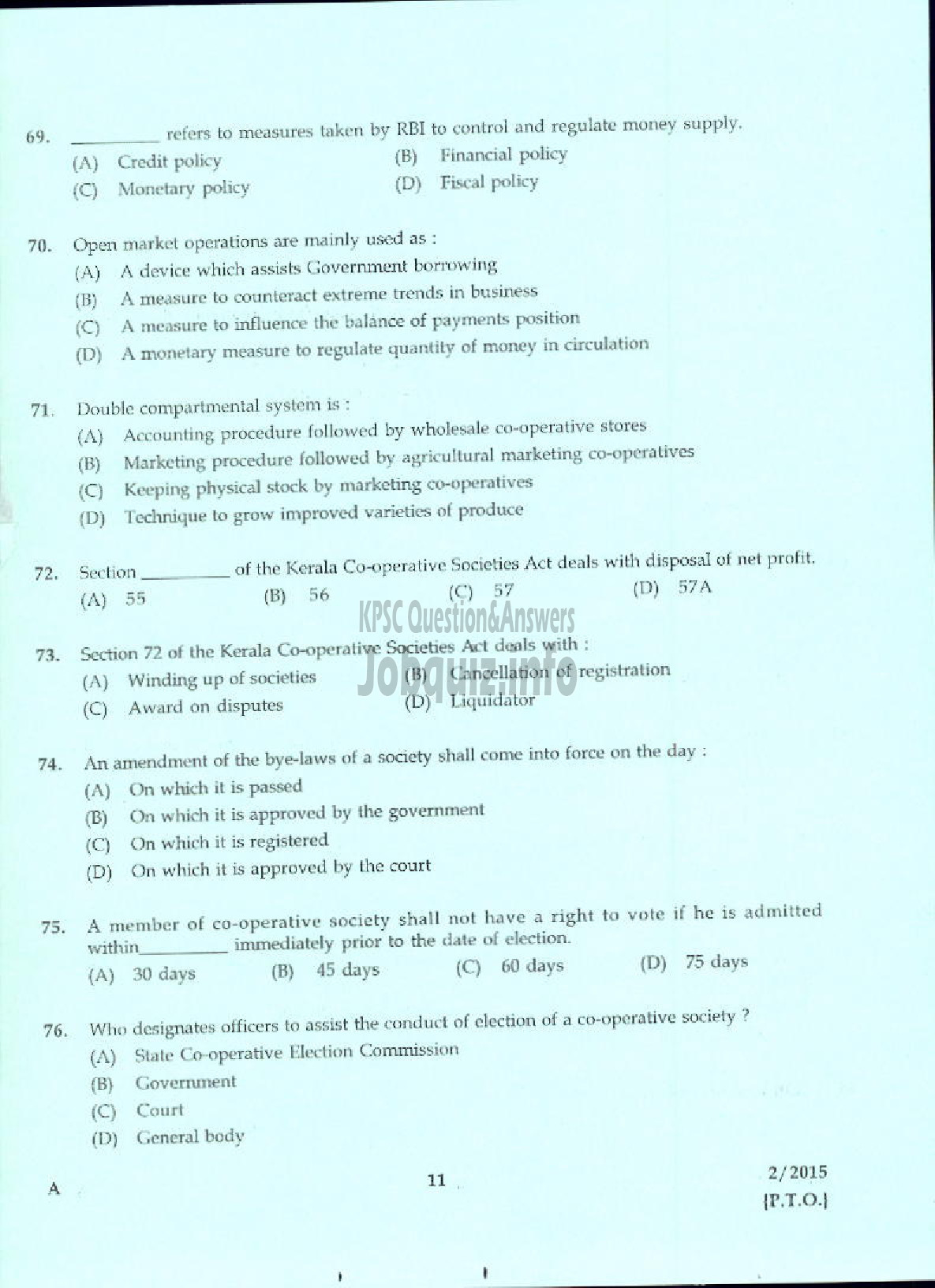 Kerala PSC Question Paper - ]ACCOUNTS OFFICER KERALA CO OPERATIVE MILK MARKETING FEDERATION LTD QUESTION PAPER-9