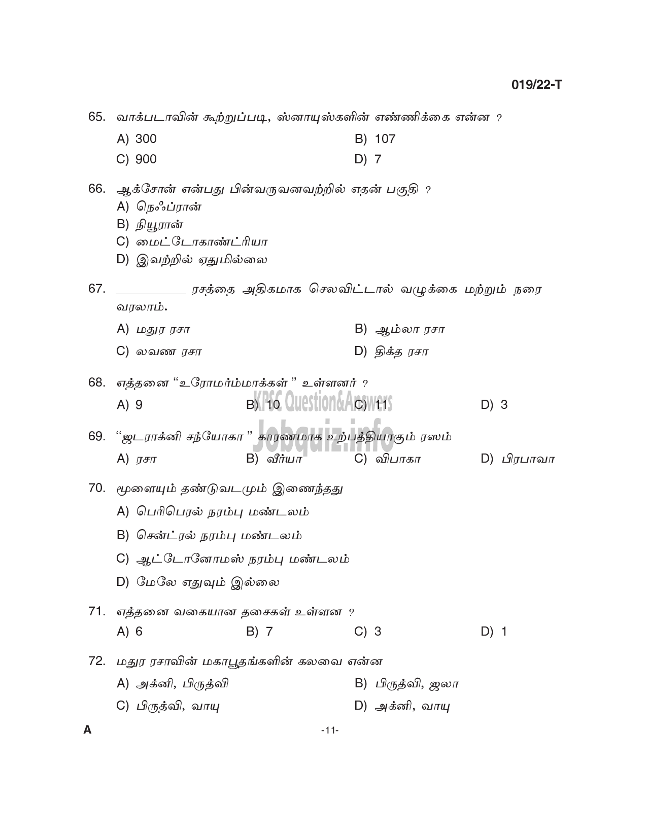 Kerala PSC Question Paper -  AYURVEDA THERAPIST - INDIAN SYSTEMS OF MEDICINE  -11