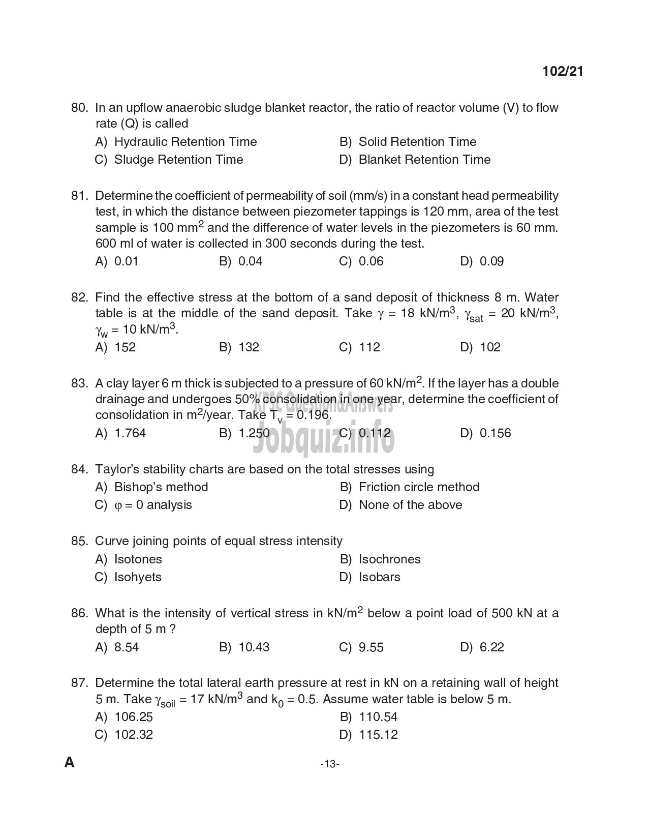 Kerala PSC Question Paper -  Assistant Engineer (Civil)/ Head Draftsman etc in Irrigation/ LSGD/ KSHB/ KTDC etc Cat.No: 210/2019, 125/2020, 126/2020, 191/2020, 005/2021, 028/2021, 128/2021, 134/2021, 206/2021-13