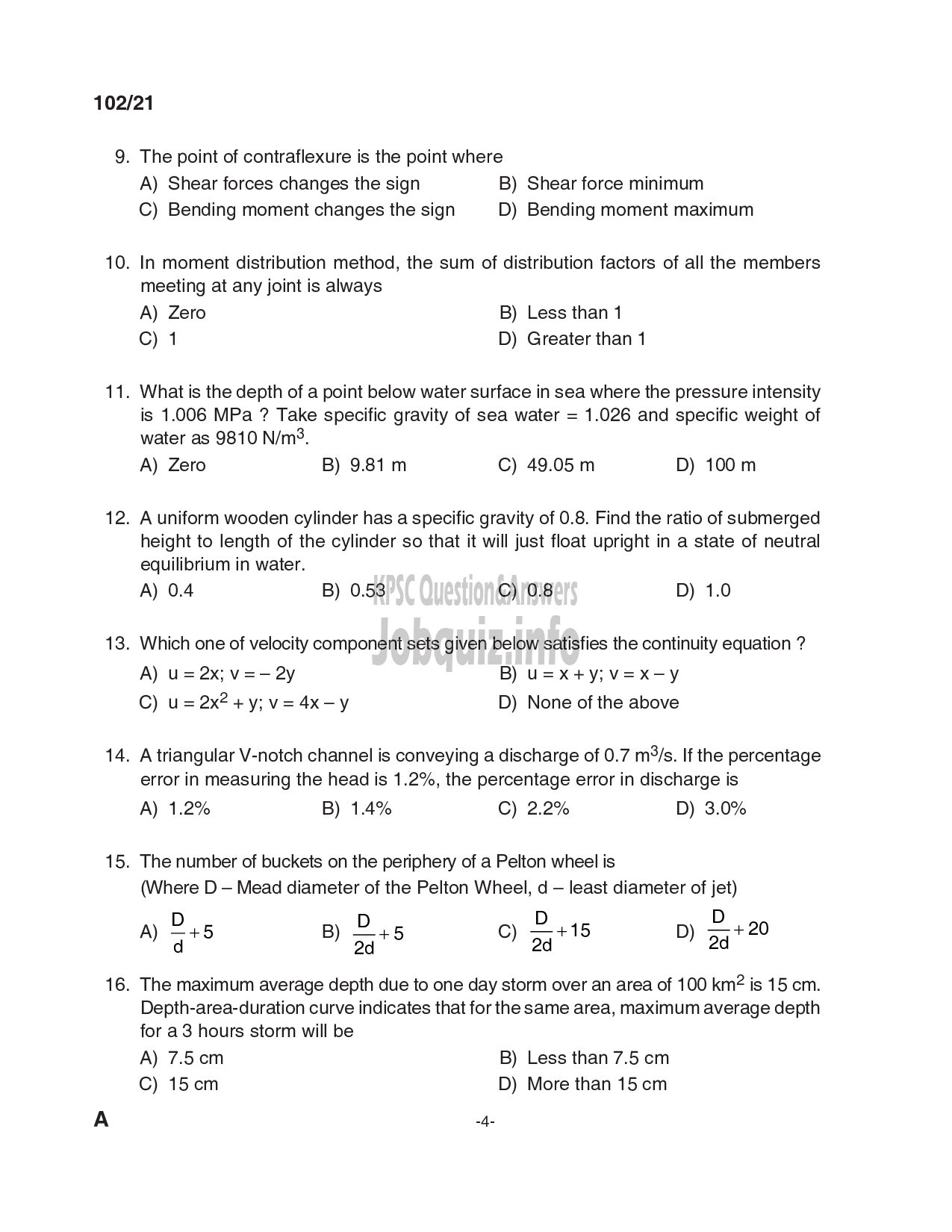 Kerala PSC Question Paper -  Assistant Engineer (Civil)/ Head Draftsman etc in Irrigation/ LSGD/ KSHB/ KTDC etc Cat.No: 210/2019, 125/2020, 126/2020, 191/2020, 005/2021, 028/2021, 128/2021, 134/2021, 206/2021-4