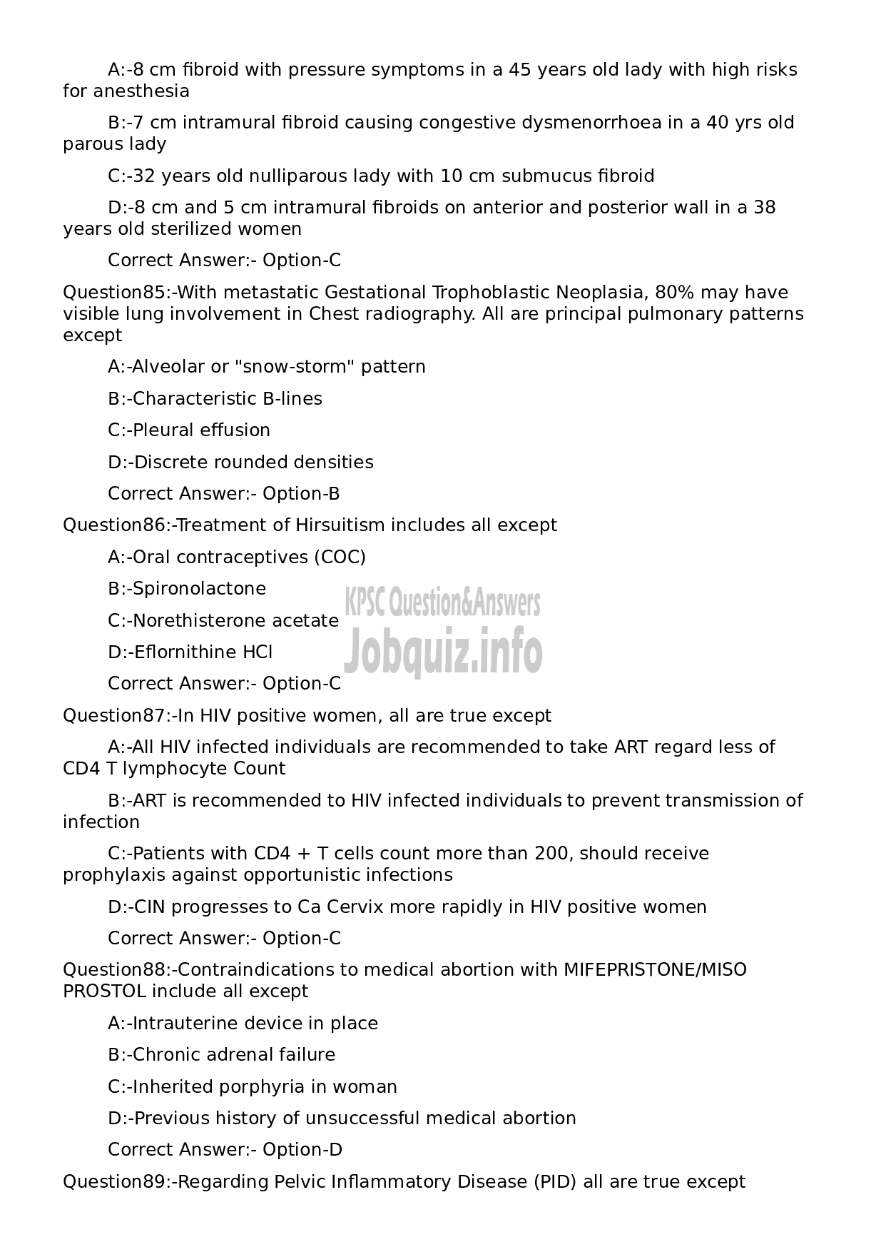 Kerala PSC Question Paper -  Assistant Professor Obstetrics and Gynaecology-16