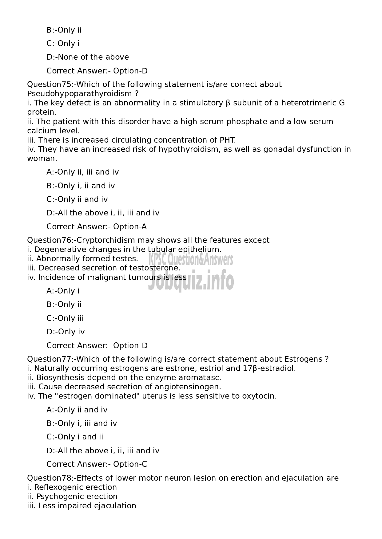 Kerala PSC Question Paper -  Assistant Professor Physiology and Biochemistry-18