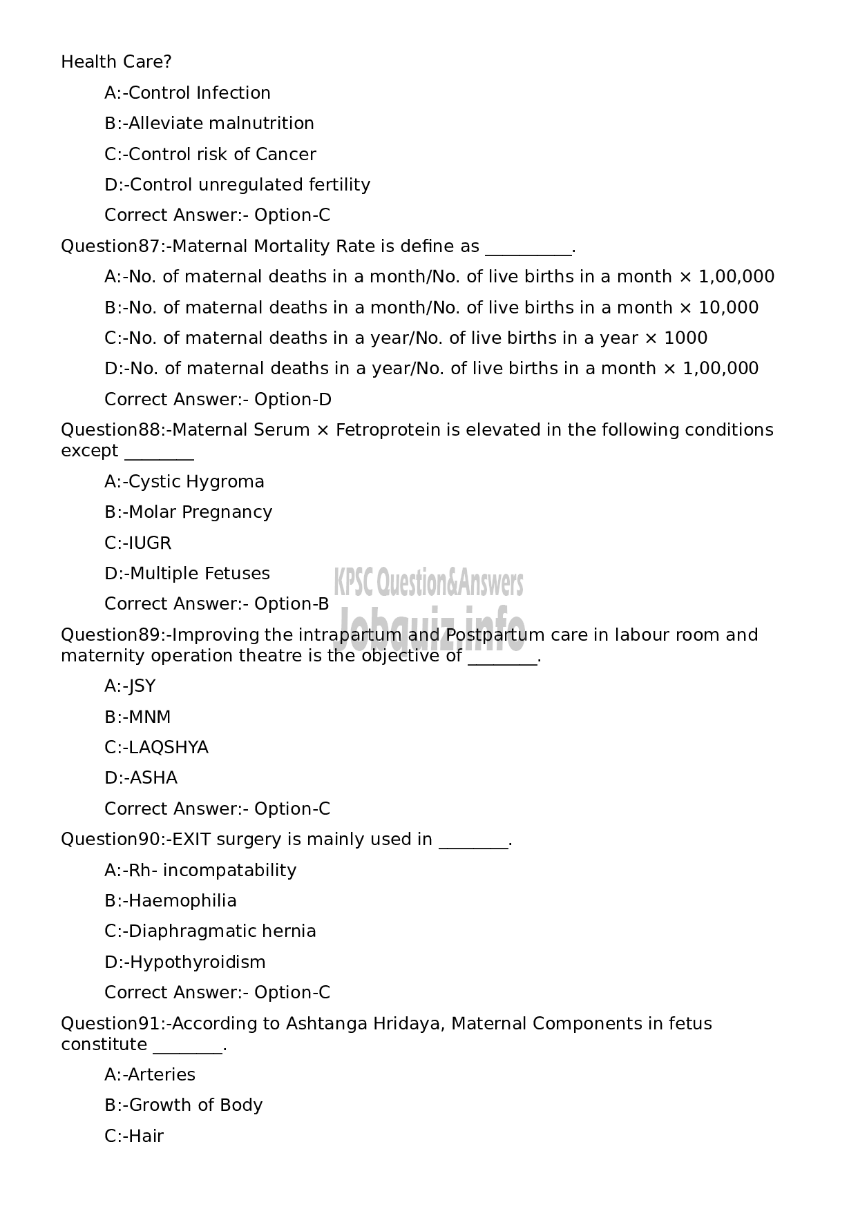 Kerala PSC Question Paper -  Assistant Professor in Prasuti and Strirog-16