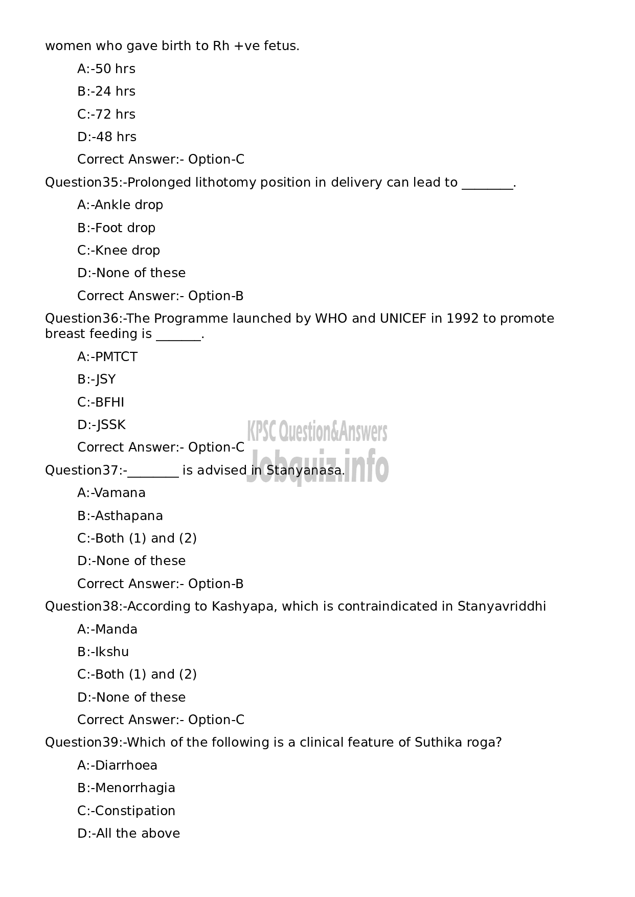 Kerala PSC Question Paper -  Assistant Professor in Prasuti and Strirog-7