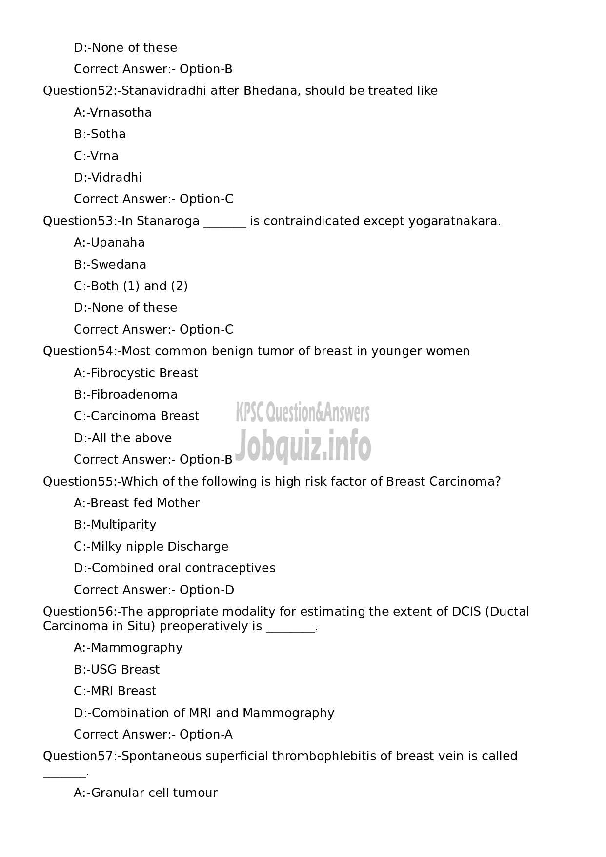 Kerala PSC Question Paper -  Assistant Professor in Prasuti and Strirog-10