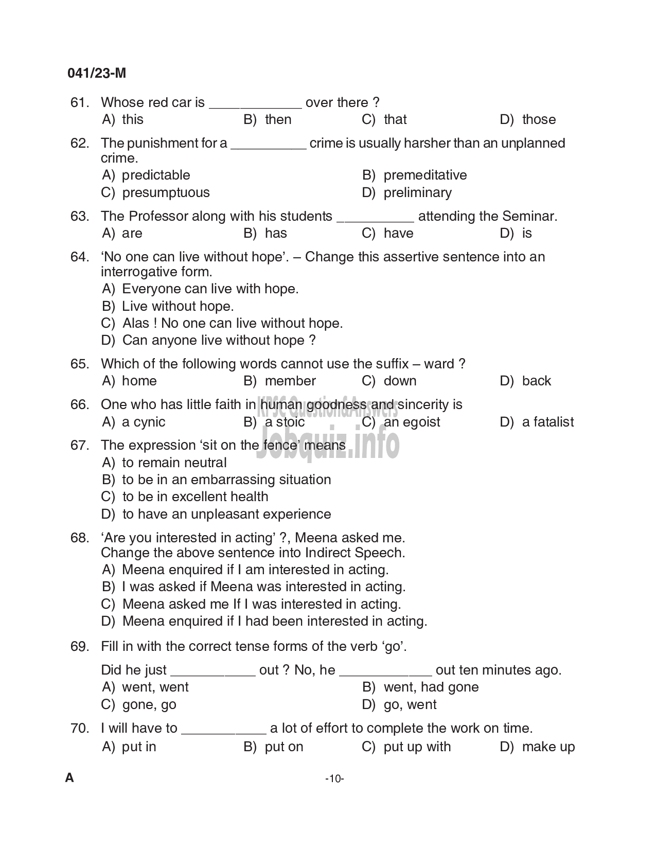Kerala PSC Question Paper -  Civil Excise Officer (Trainee)/ Women Civil Excise Officer (Plus Two Level Main Examination 2022)-10