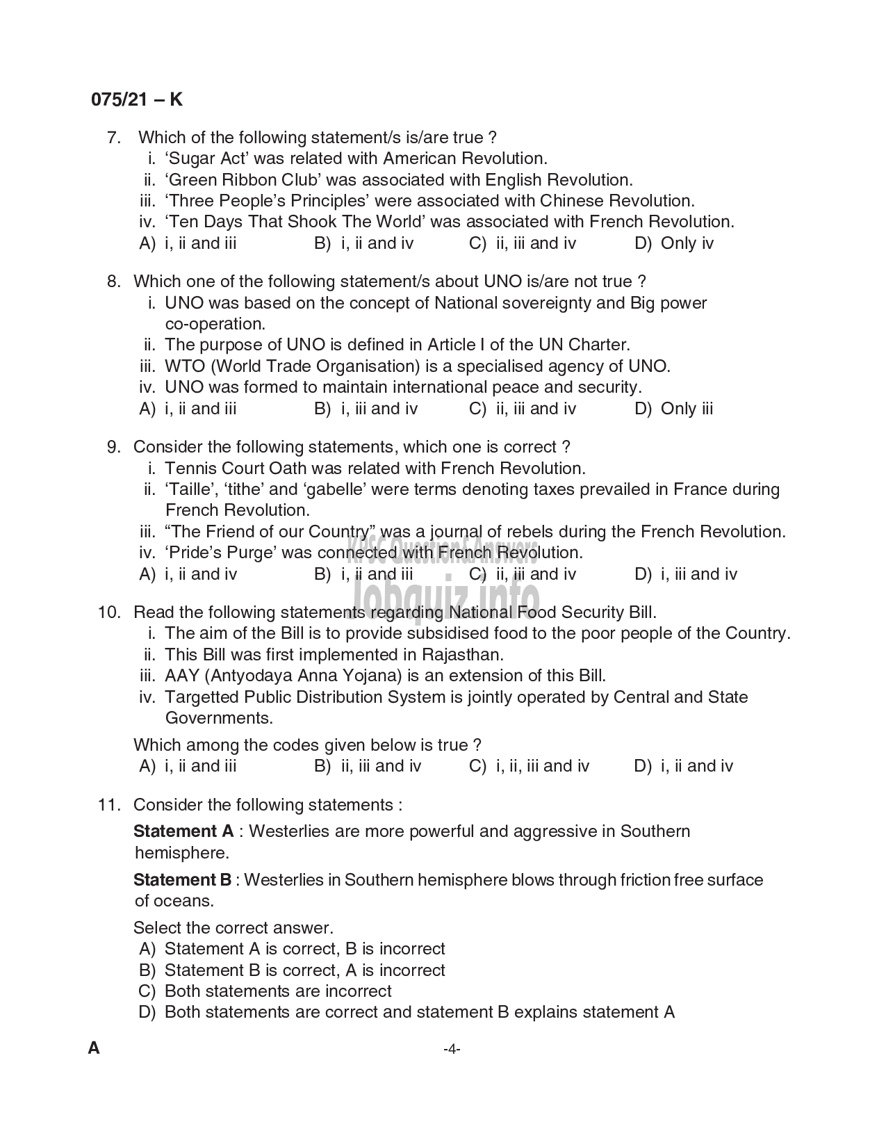 Kerala PSC Question Paper -  Common Preliminary Examination (Degree Level)- Stage I-VARIOUS -4