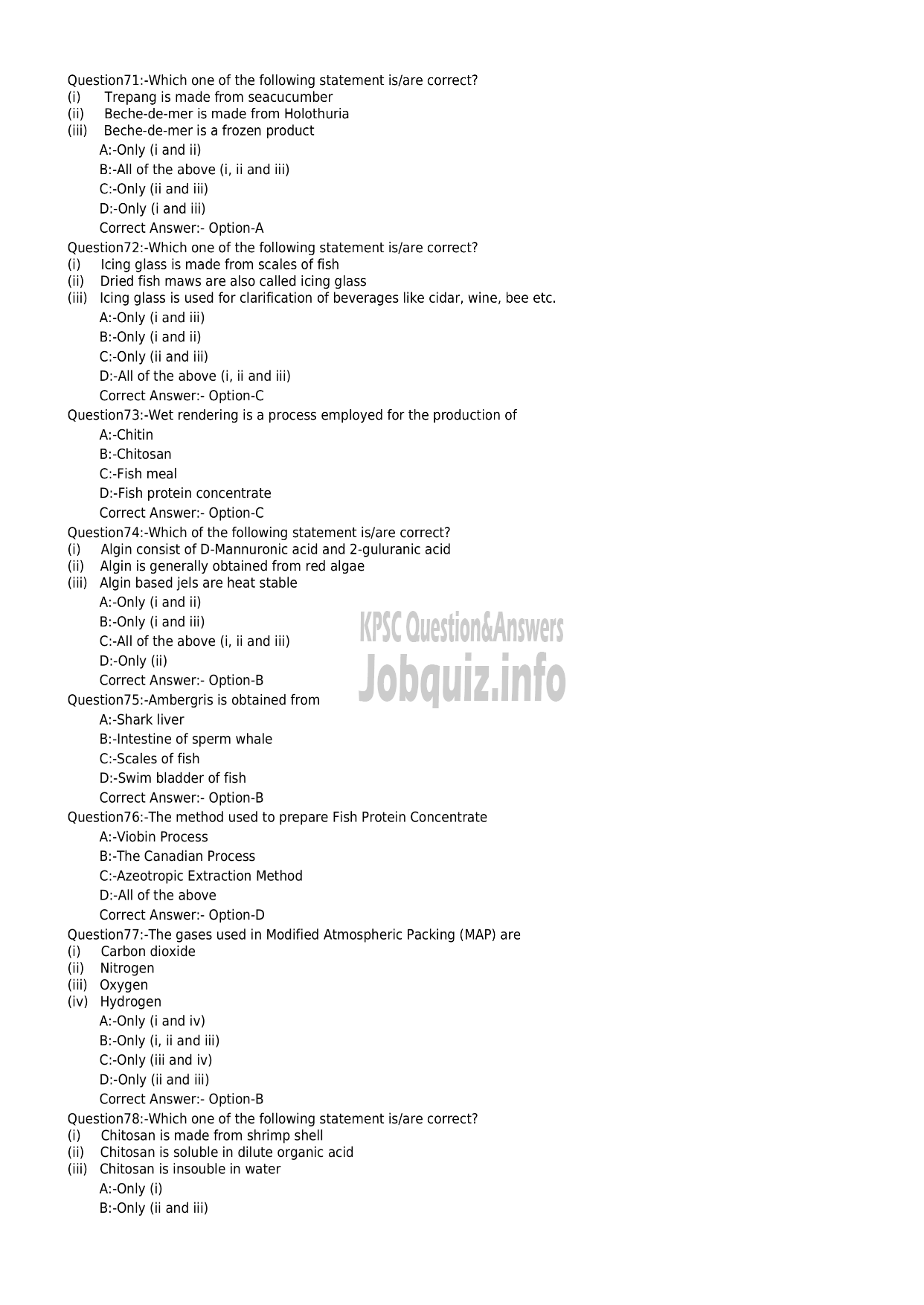 Kerala PSC Question Paper -  FISHERIES ASSISTANT -9