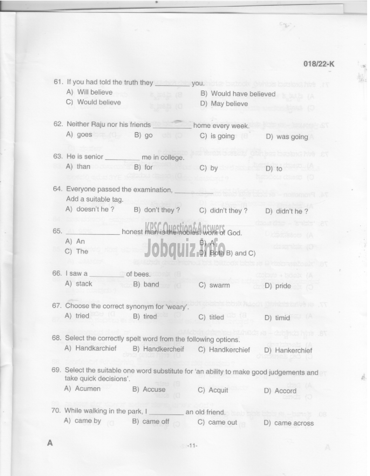 Kerala PSC Question Paper -  Fireman (Trainee), Firewoman (Trainee) - Fire and Rescue Service -9