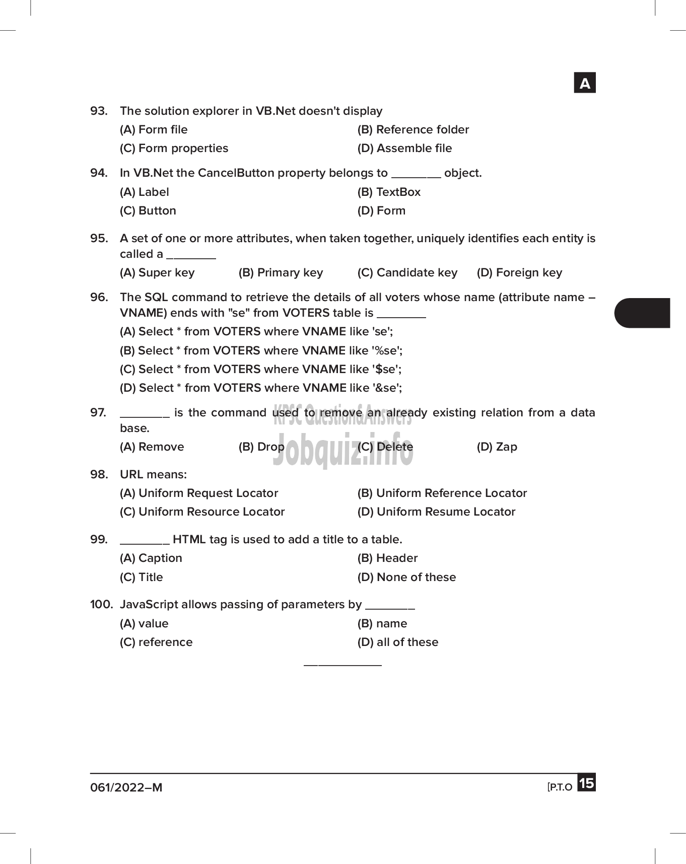 Kerala PSC Question Paper -   Junior Assistant/ Assistant Gr II/ EDP Assistant - KSBCDC Ltd/ ODEPC Ltd/ KSIEL/ KSCRMF Ltd   -15