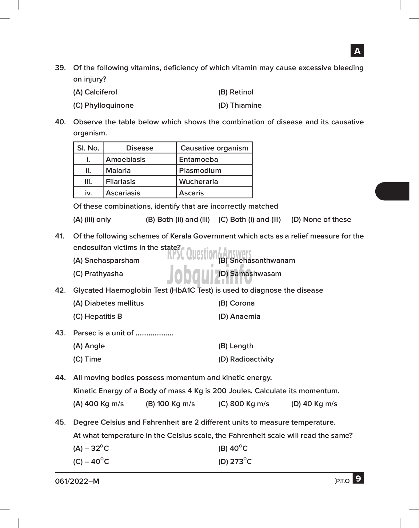 Kerala PSC Question Paper -   Junior Assistant/ Assistant Gr II/ EDP Assistant - KSBCDC Ltd/ ODEPC Ltd/ KSIEL/ KSCRMF Ltd   -9
