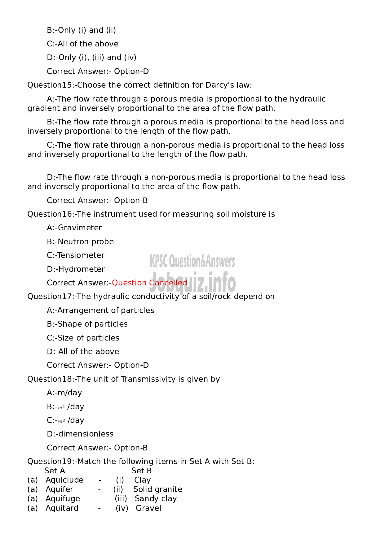 Kerala PSC Question Paper -  Junior Hydro Geologist-4