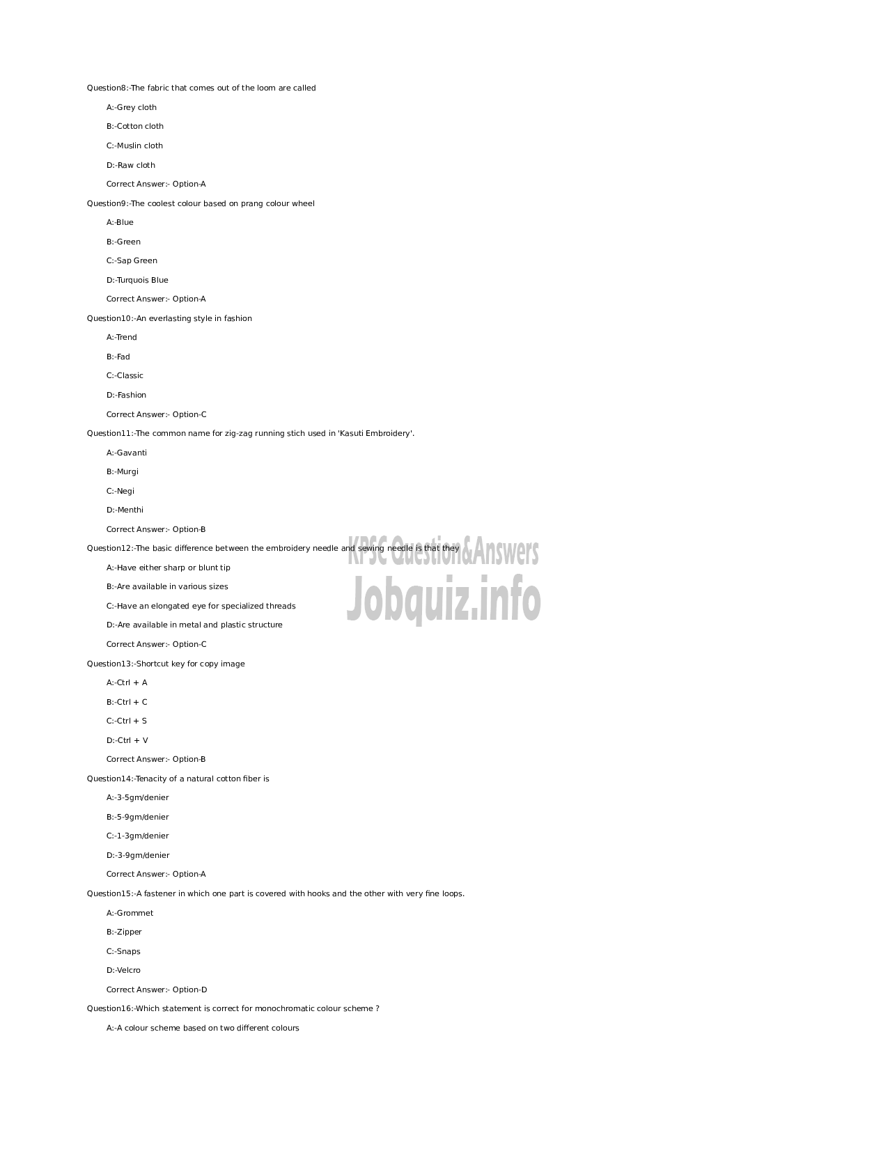 Kerala PSC Question Paper -  Junior Instructor Computer Aided Embroidery and Design - Industrial Training  Department -2