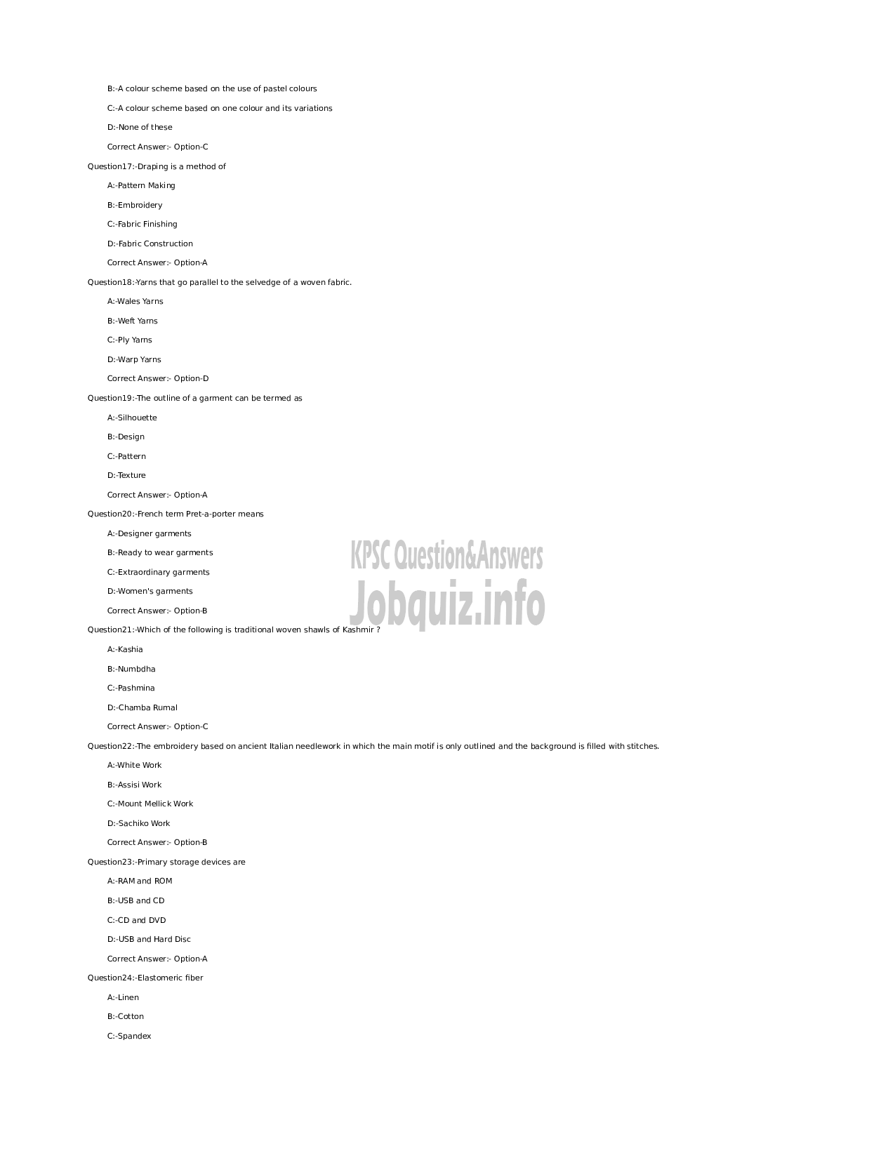 Kerala PSC Question Paper -  Junior Instructor Computer Aided Embroidery and Design - Industrial Training  Department -3