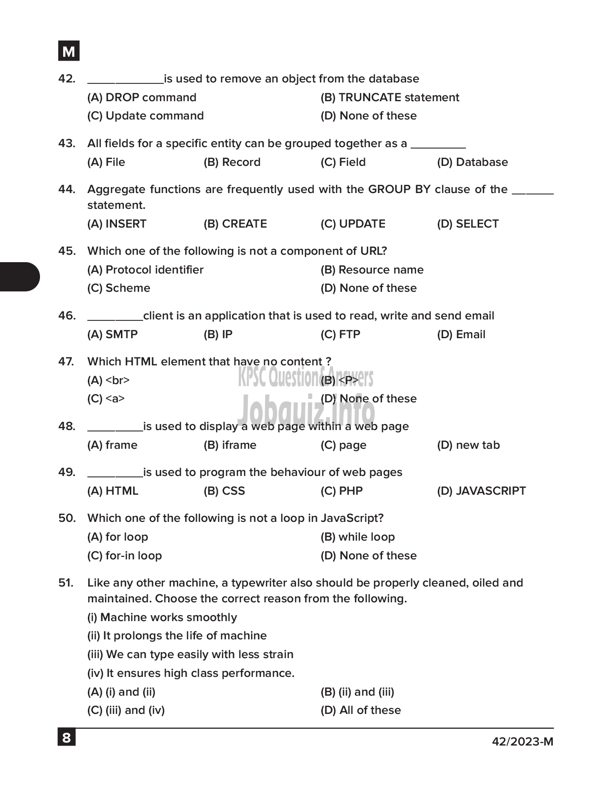 Kerala PSC Question Paper -  Junior Typist Clerk (SSLC Level Main Examination 2022) - Kerala Agro Industries Corporation Ltd-8