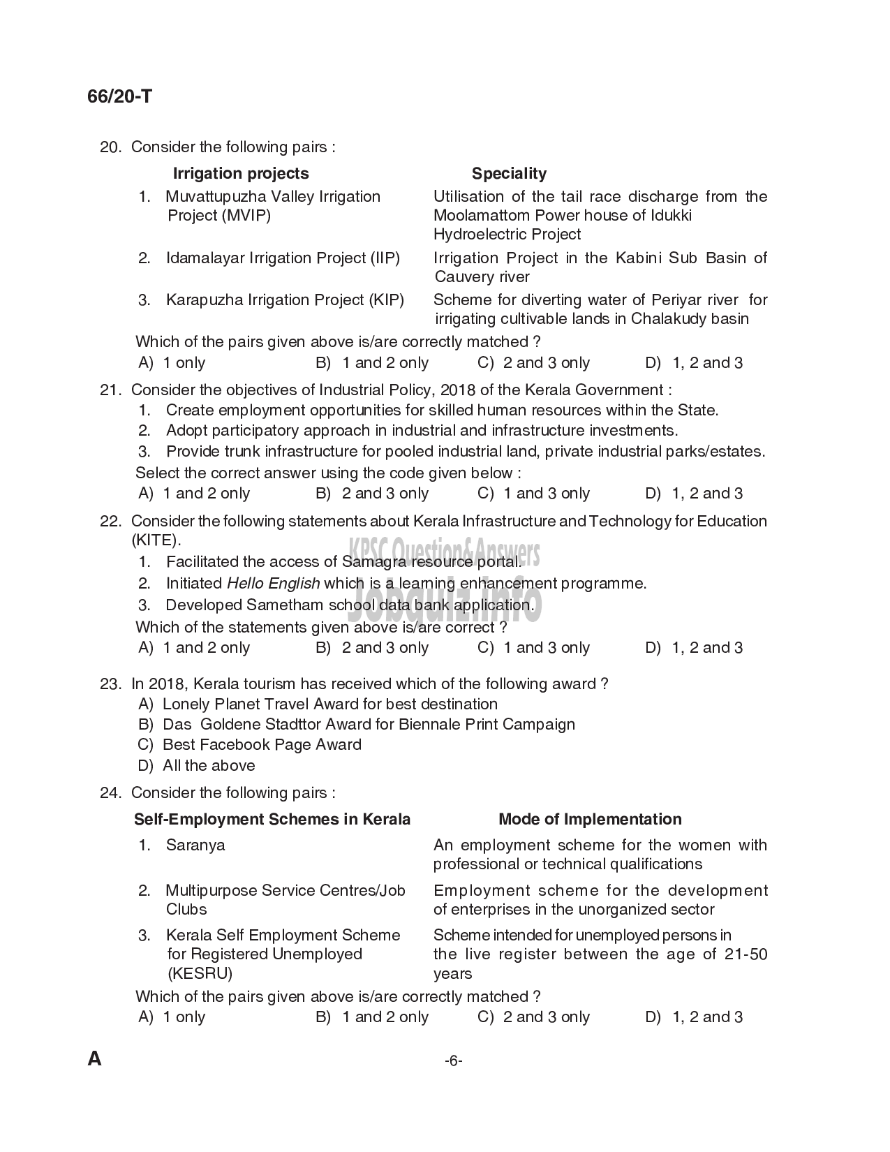 Kerala PSC Question Paper -  KAS Officer in Kerala Administrative Service (Supplimentary exam for Gazetted teaching staff in Education Department) (PAPER II) -6
