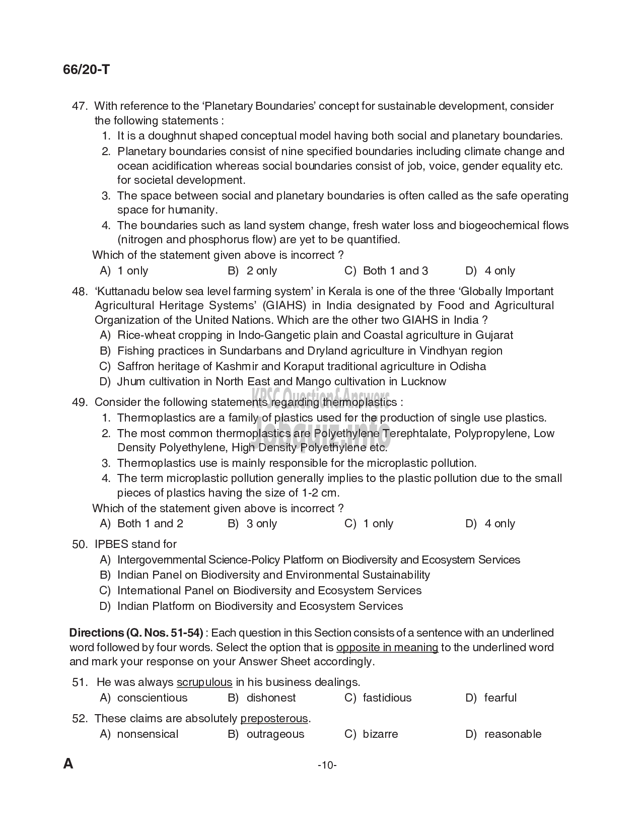 Kerala PSC Question Paper -  KAS Officer in Kerala Administrative Service (Supplimentary exam for Gazetted teaching staff in Education Department) (PAPER II) -10