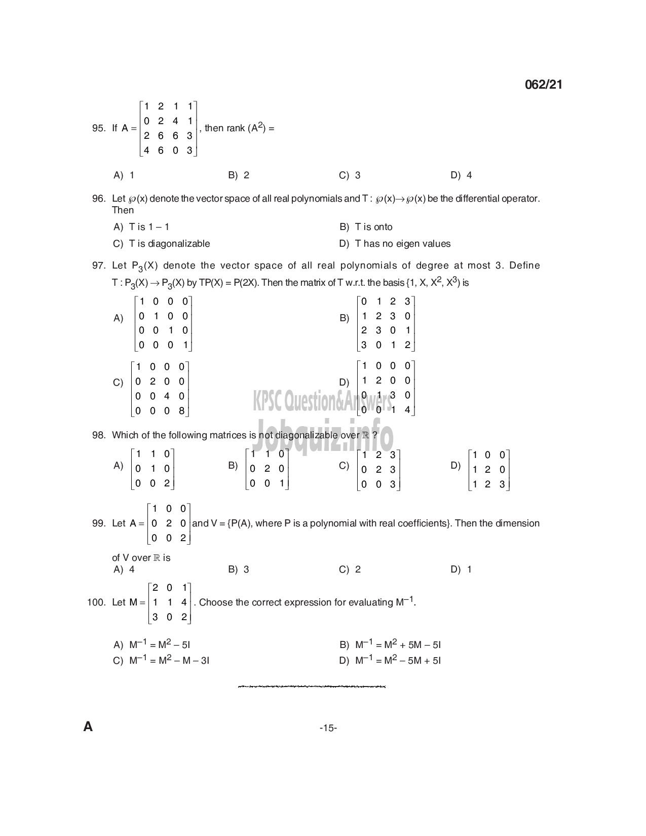 Kerala PSC Question Paper -  Lecturer in Statistics and Demography -Medical Education -15