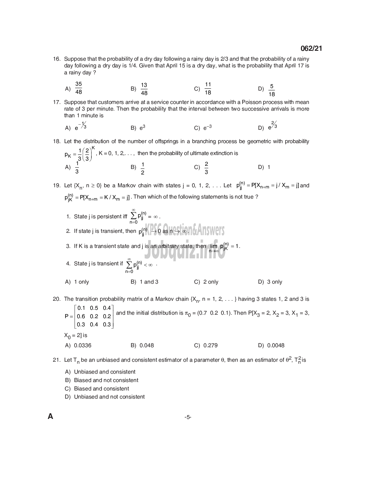 Kerala PSC Question Paper -  Lecturer in Statistics and Demography -Medical Education -5