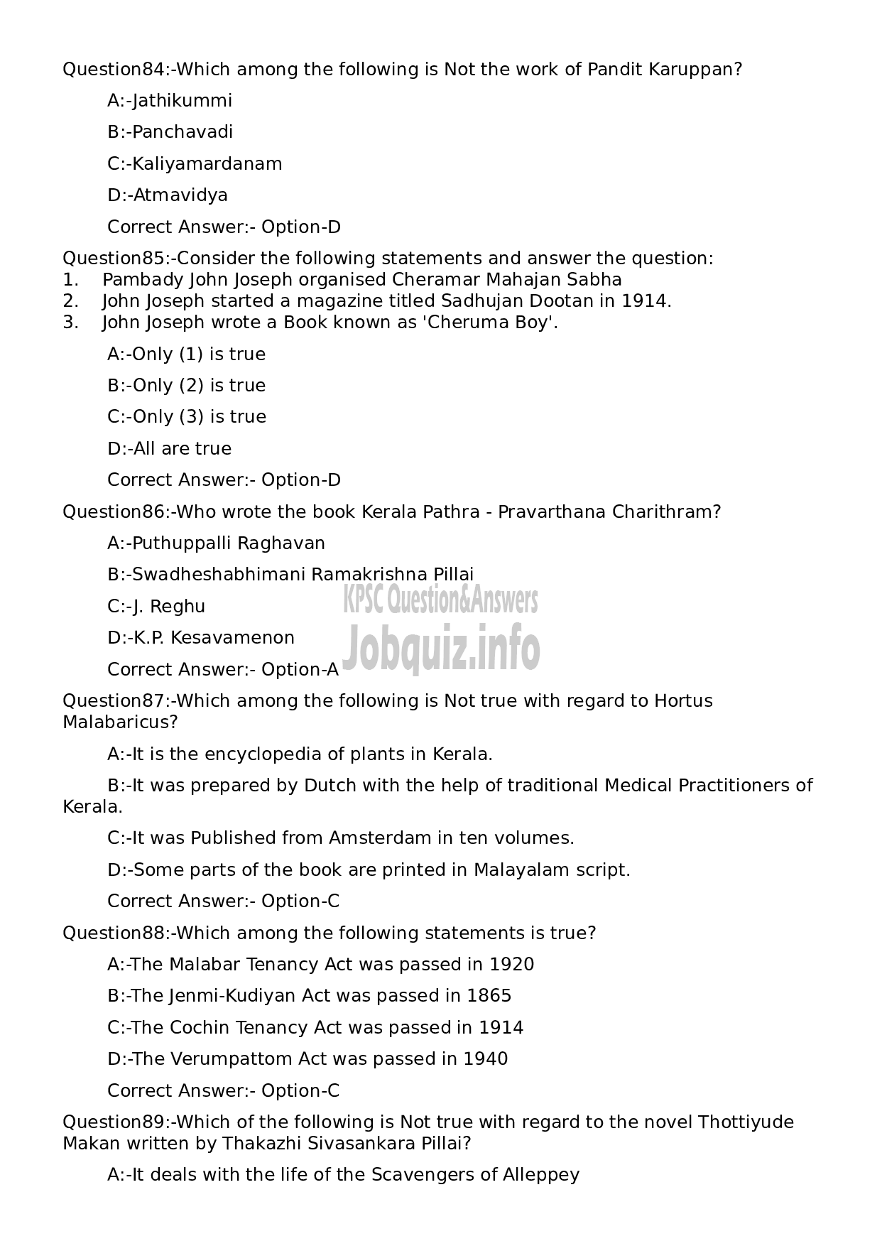 Kerala PSC Question Paper -  Non Vocational Teacher (Junior) History-19