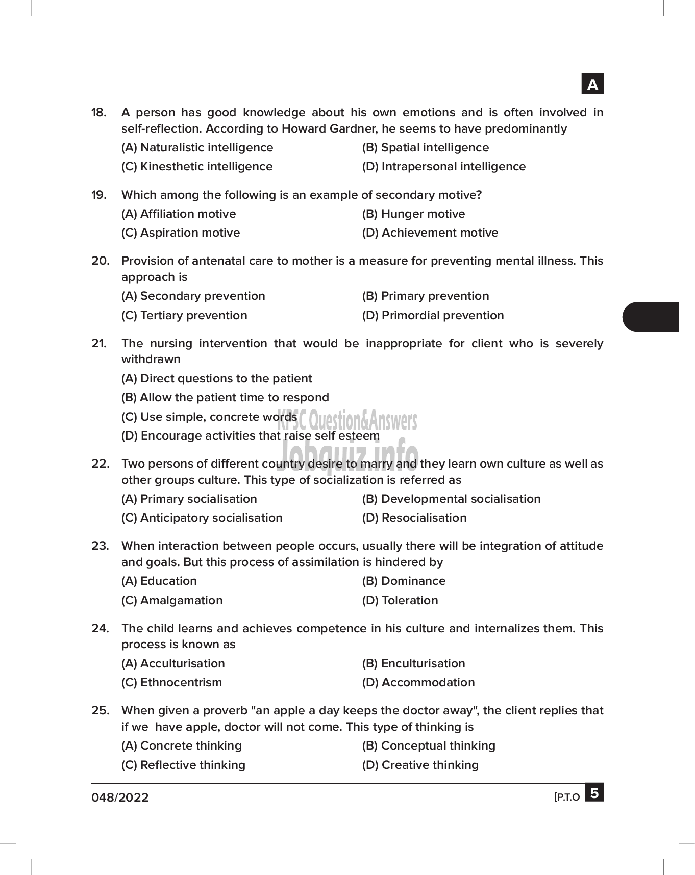Kerala PSC Question Paper -   Nurse Grade II (NCA- Muslim) & Staff Nurse Grade II (Sr for SC/ST) -Homoeopathy & Health Service -5