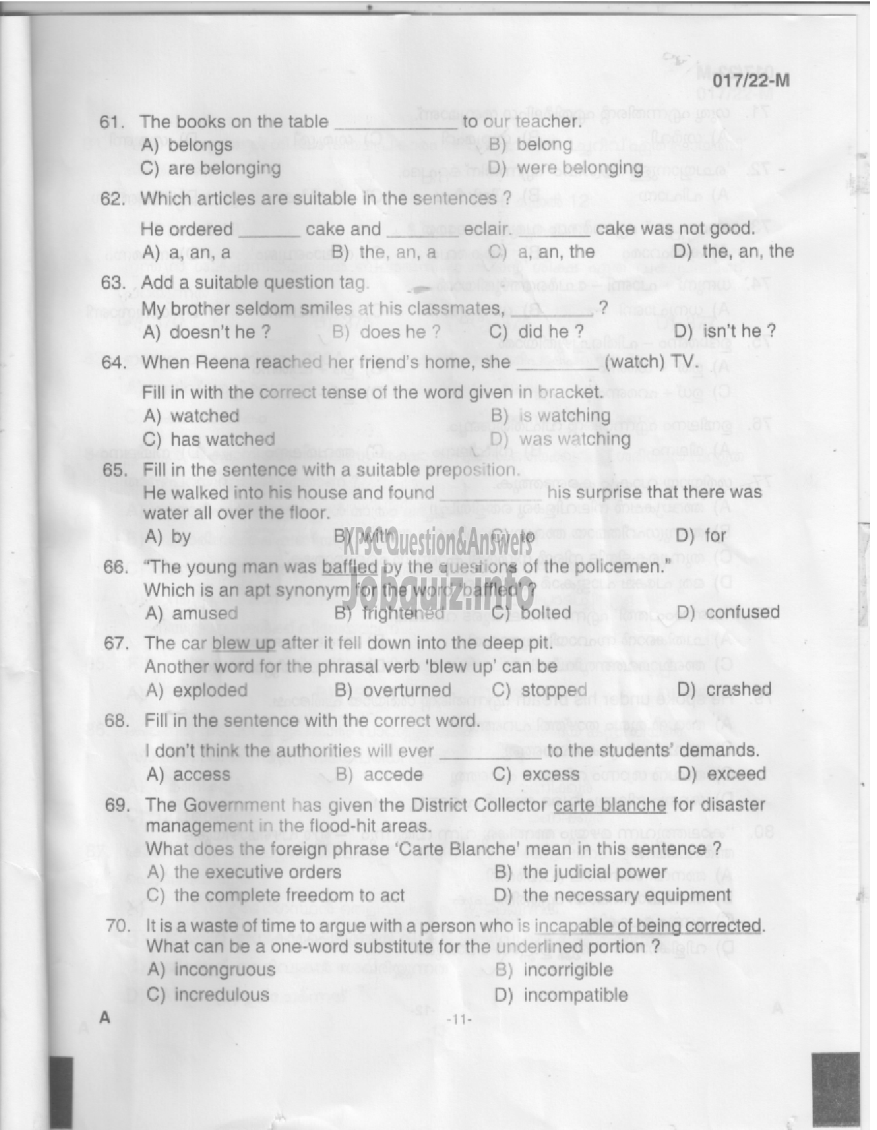 Kerala PSC Question Paper -  Police Constable, Women Police Constable, Armed Police ASI etc-POLICE DEPARTMENT  -9