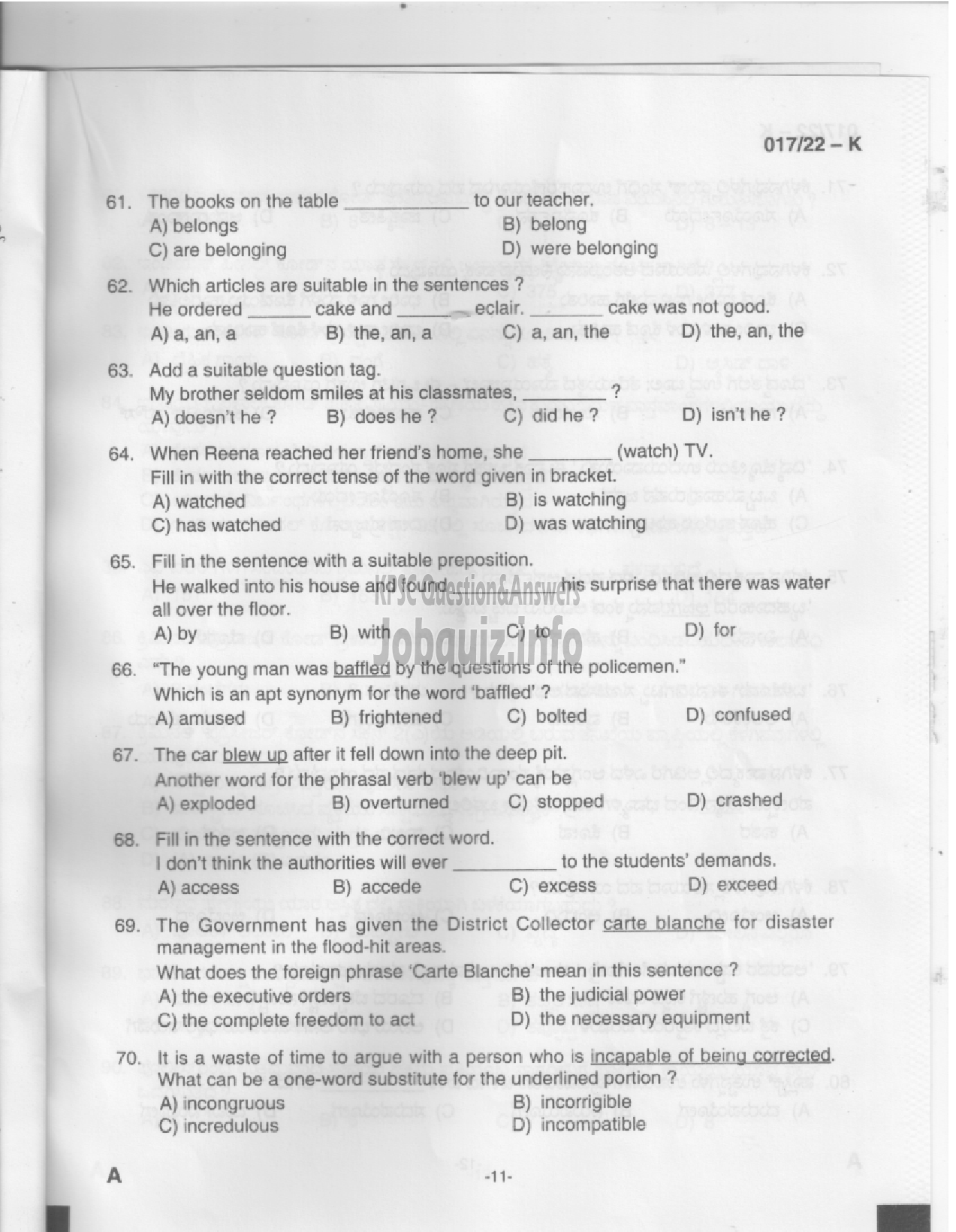Kerala PSC Question Paper -  Police Constable, Women Police Constable, Armed Police ASI etc-POLICE DEPARTMENT  -9