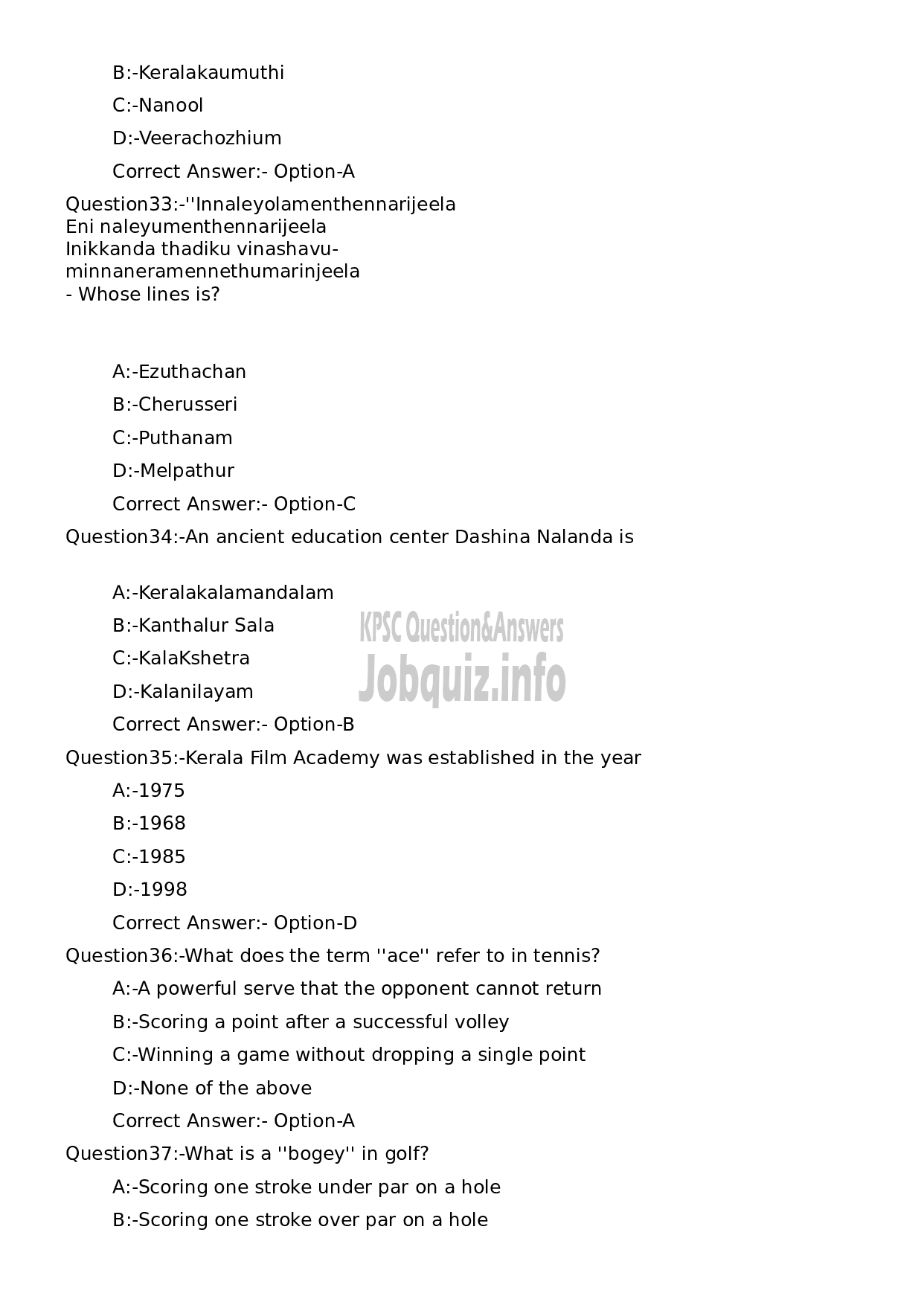 Kerala PSC Question Paper -  Range Forest Officer (By Transfer from Forest Officers) (Preliminary Examination)-7