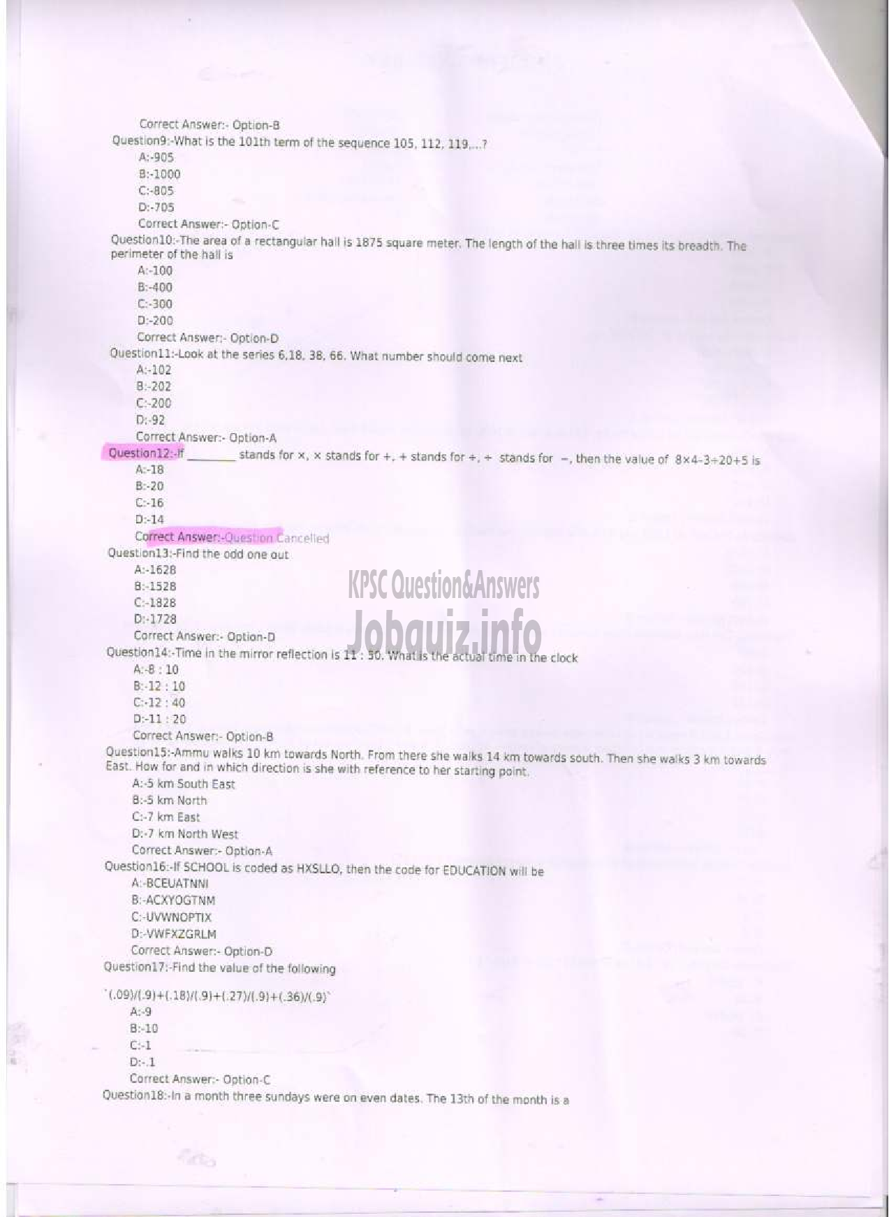 Kerala PSC Question Paper -  SERGEANT -2