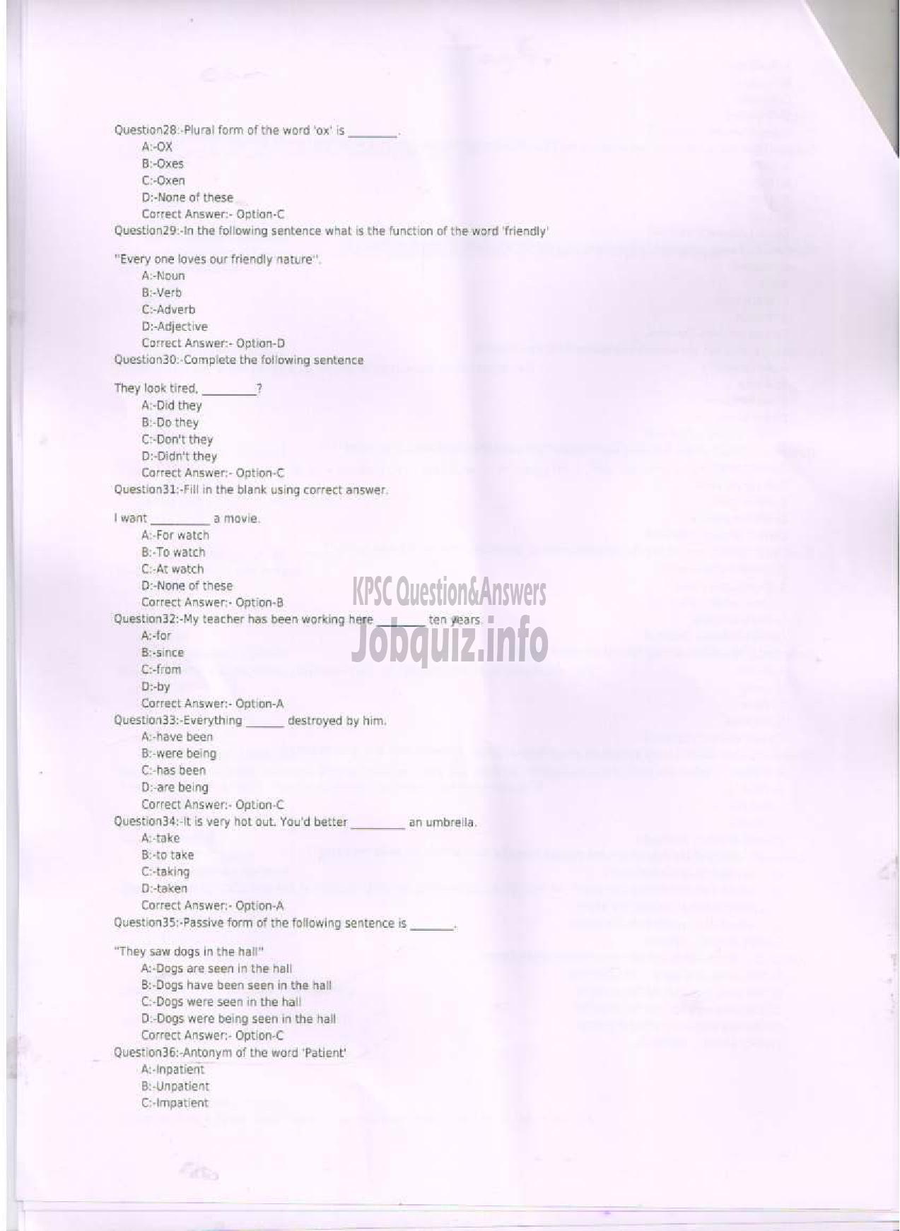 Kerala PSC Question Paper -  SERGEANT -4