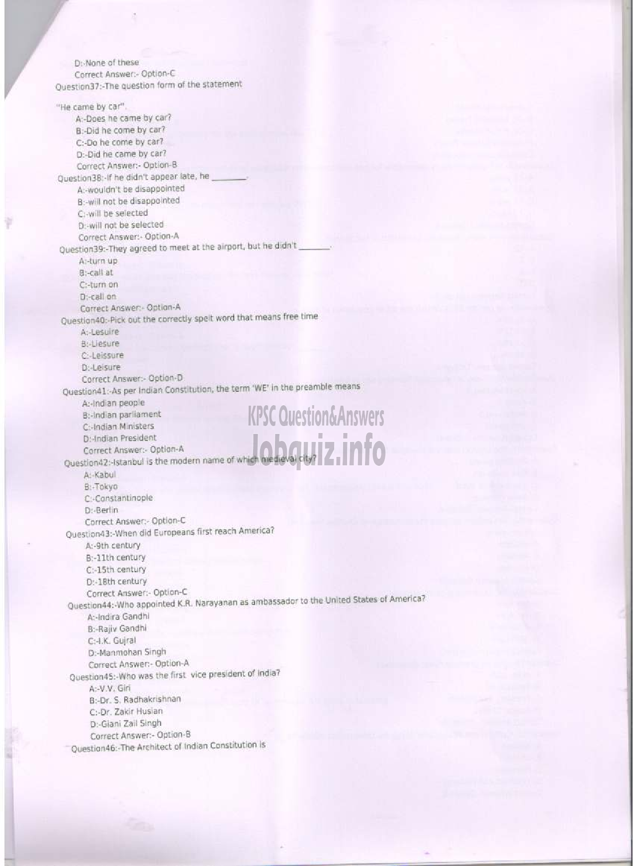 Kerala PSC Question Paper -  SERGEANT -5