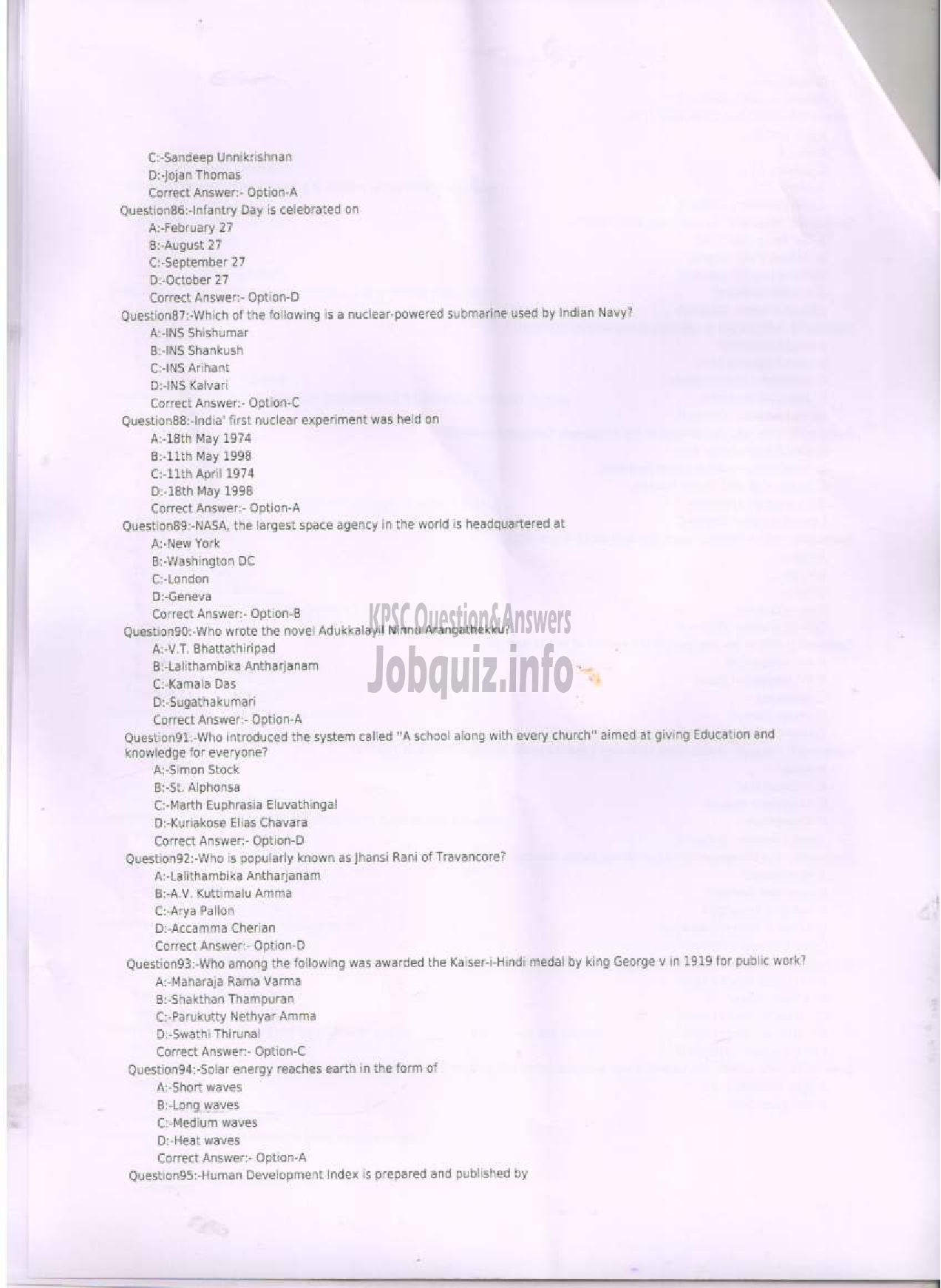 Kerala PSC Question Paper -  SERGEANT -10