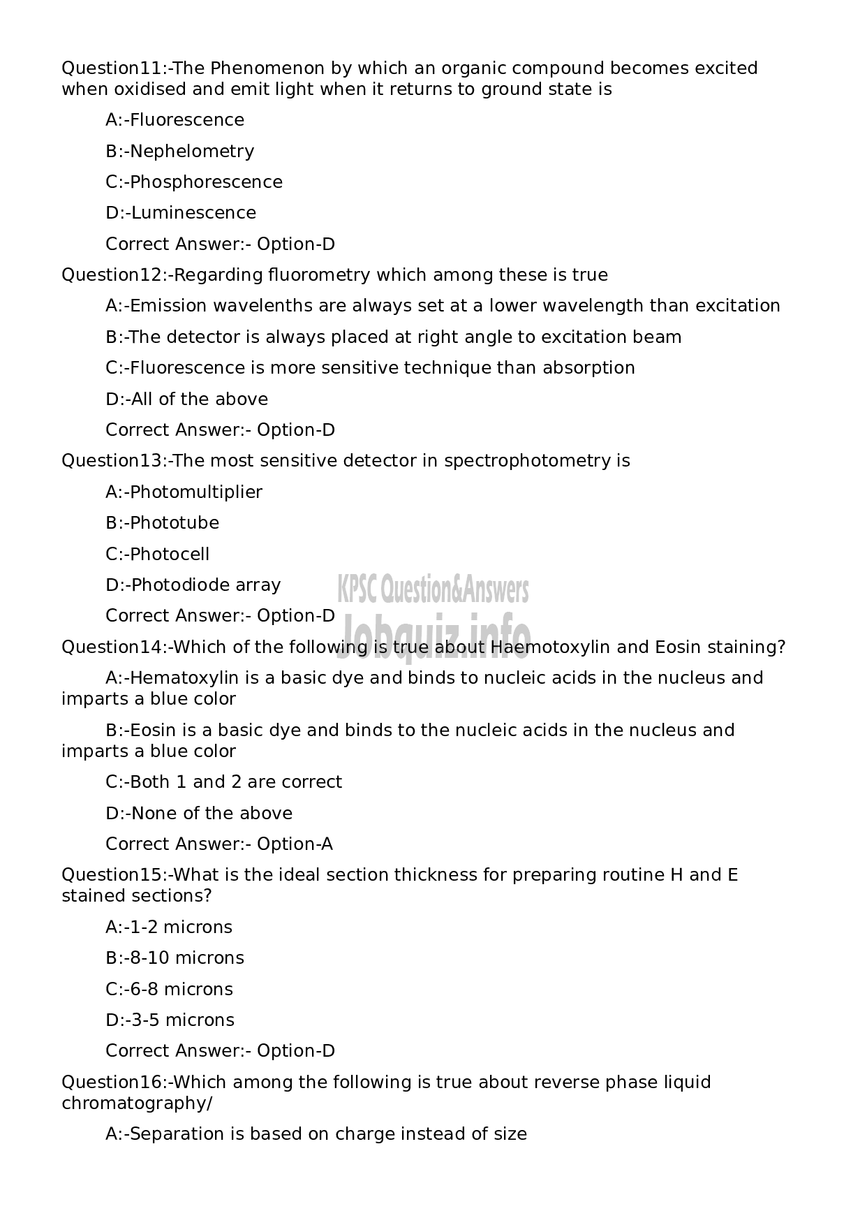 Kerala PSC Question Paper -  Scientific Assistant (Biochemistry)-3