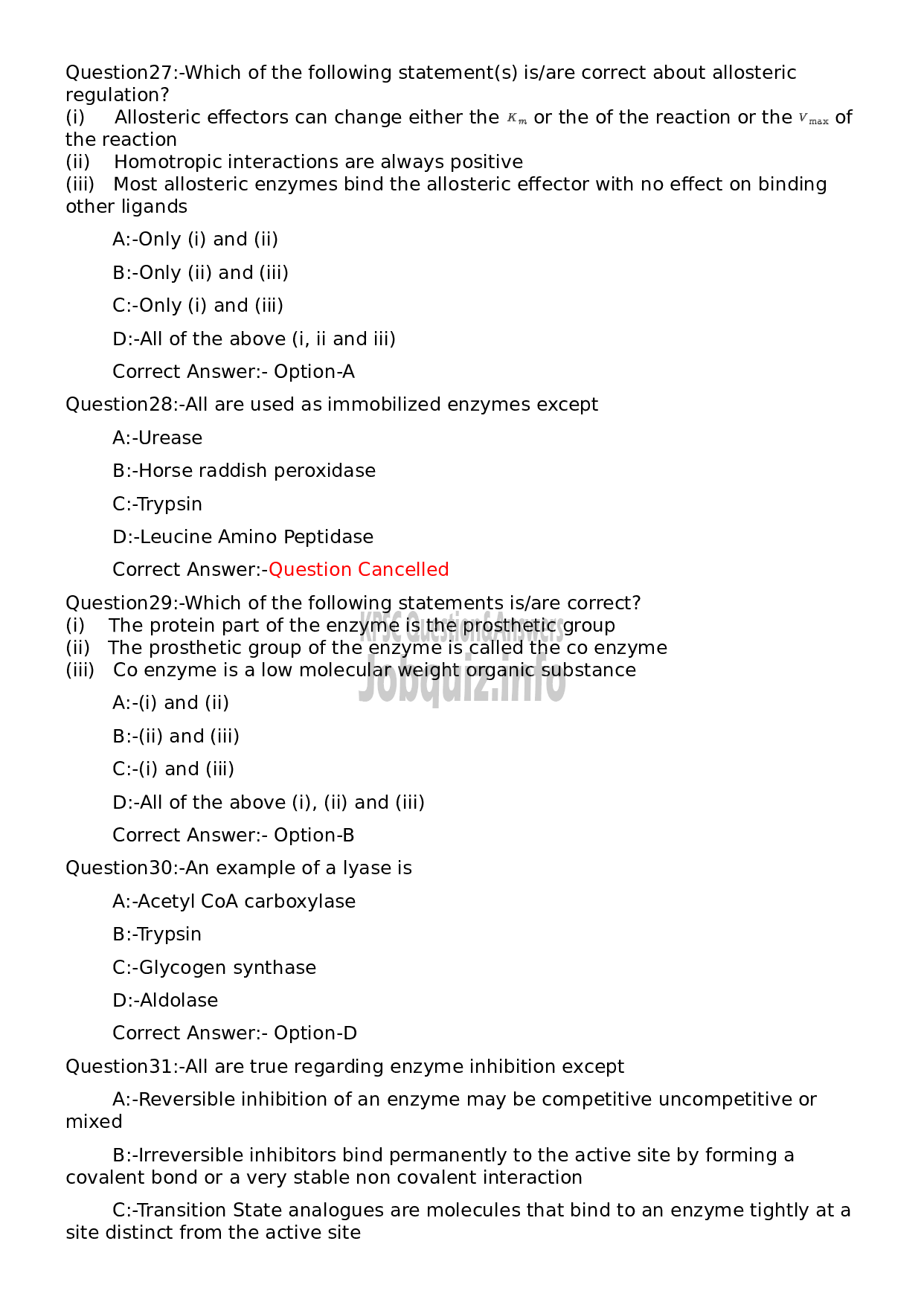 Kerala PSC Question Paper -  Scientific Assistant (Biochemistry)-6