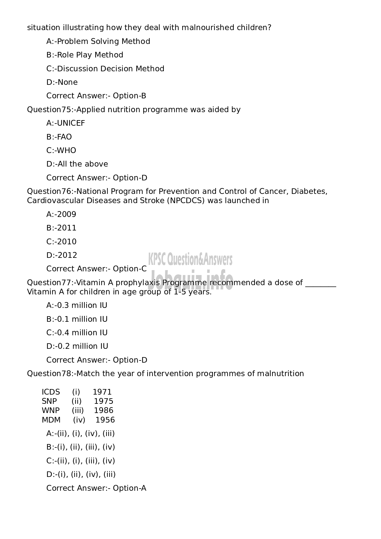 Kerala PSC Question Paper -  State Nutrition Officer-14