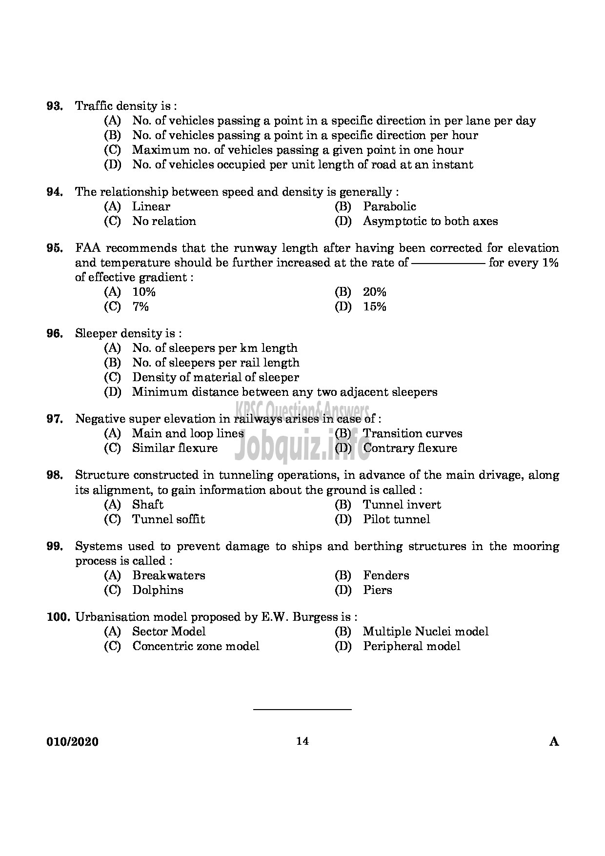 Kerala PSC Question Paper -  Tech Officer (Civil) and Assistant Engineer (Civil)-12