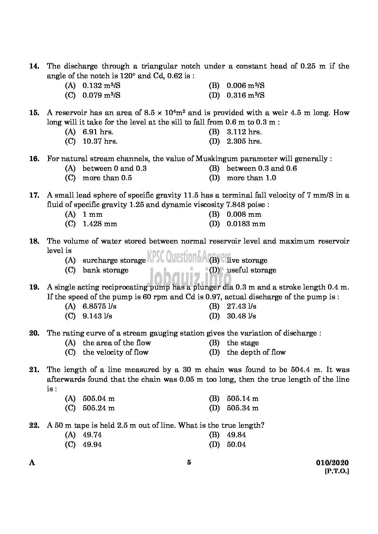 Kerala PSC Question Paper -  Tech Officer (Civil) and Assistant Engineer (Civil)-3