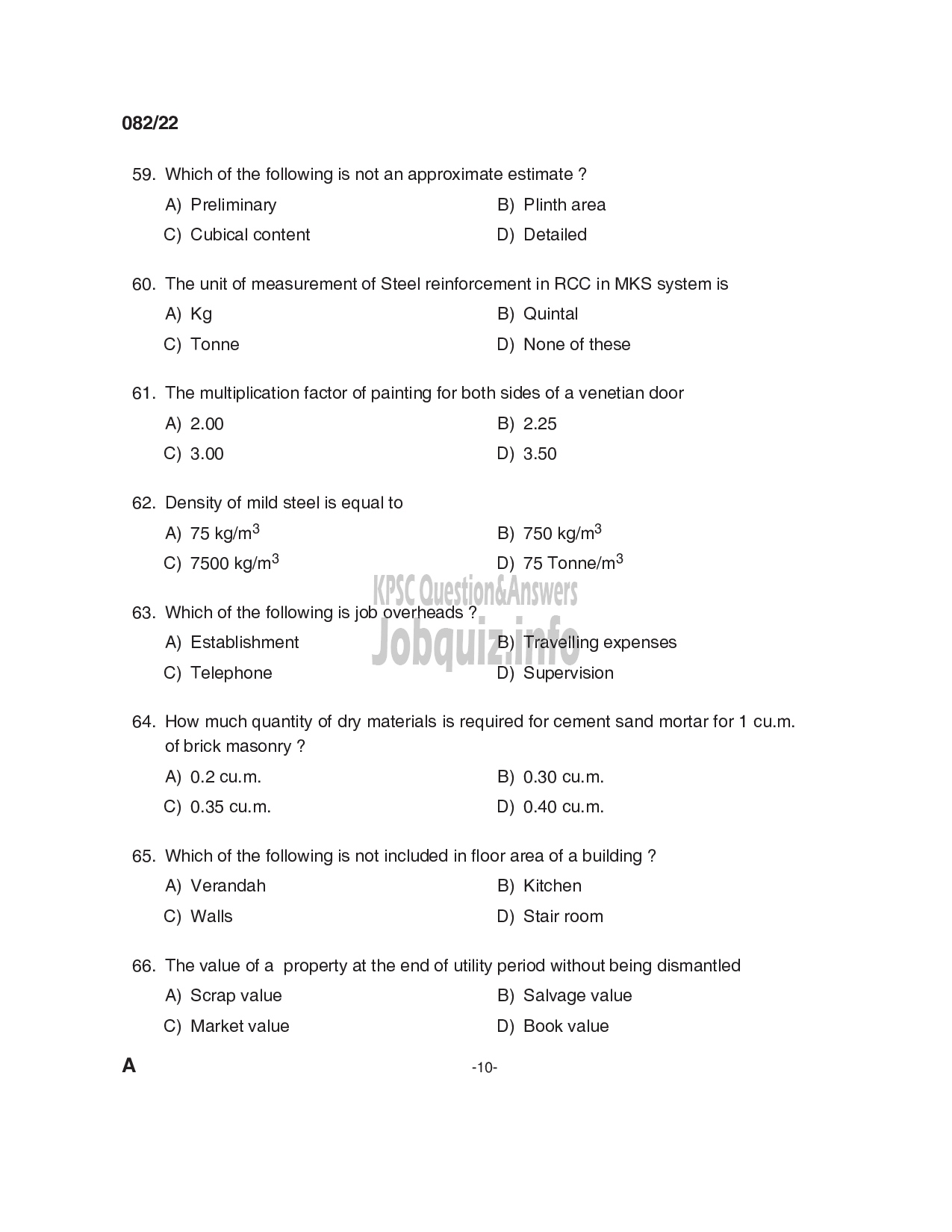 Kerala PSC Question Paper -  Tracer - Town and Country Planning   -10