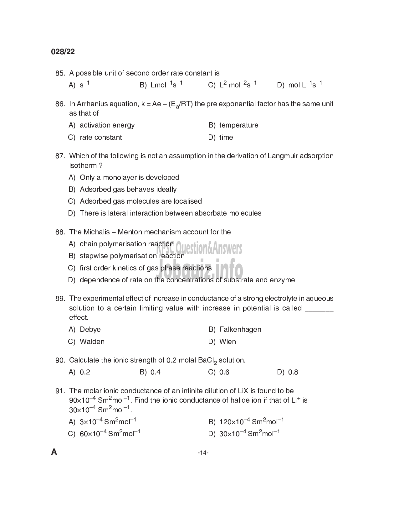 Kerala PSC Question Paper -  Work Assistant, Assistant Chemist & Analyst - The Kerala Ceramics Ltd, Travancore Titanium Products Ltd & Foam Mattings (India) Ltd-14