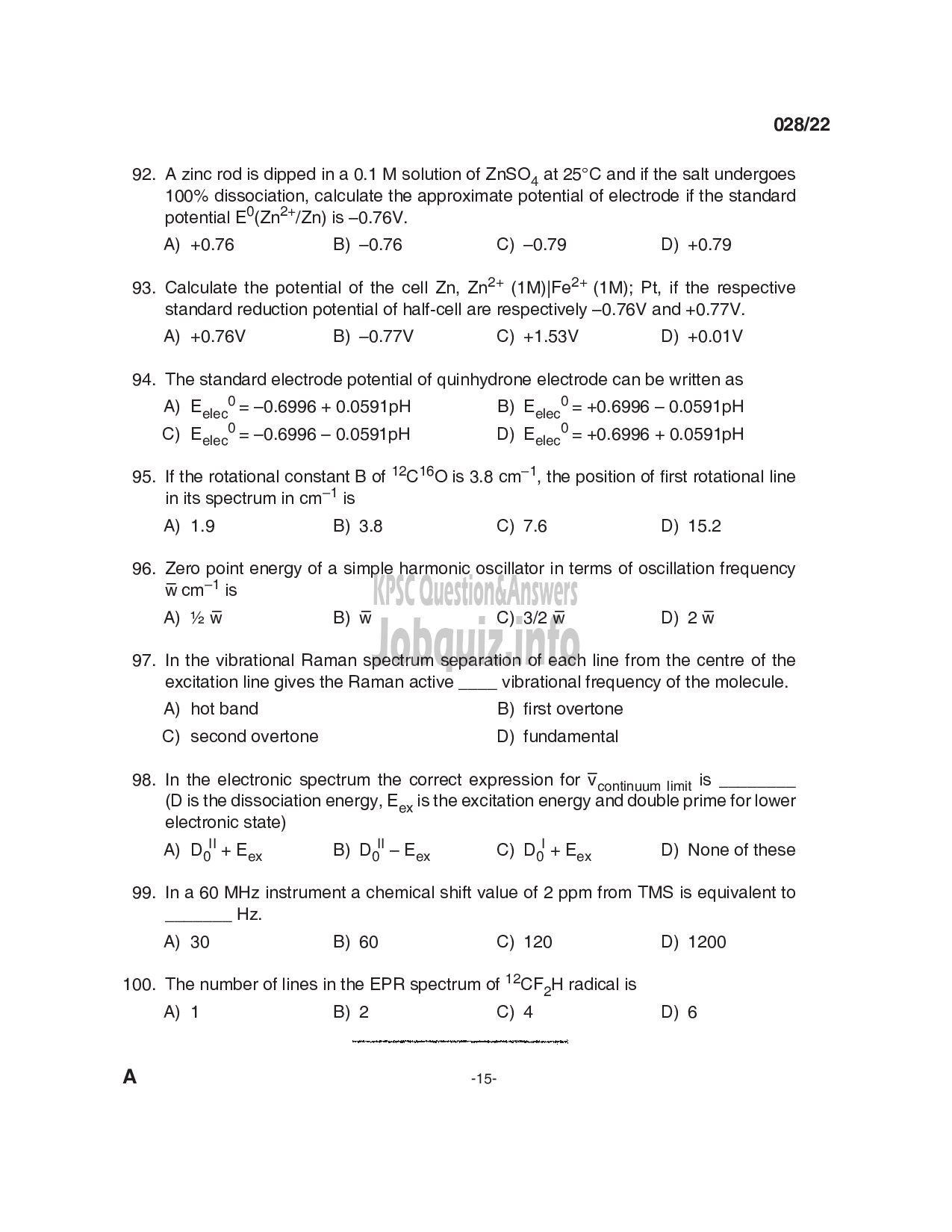 Kerala PSC Question Paper -  Work Assistant, Assistant Chemist & Analyst - The Kerala Ceramics Ltd, Travancore Titanium Products Ltd & Foam Mattings (India) Ltd-15