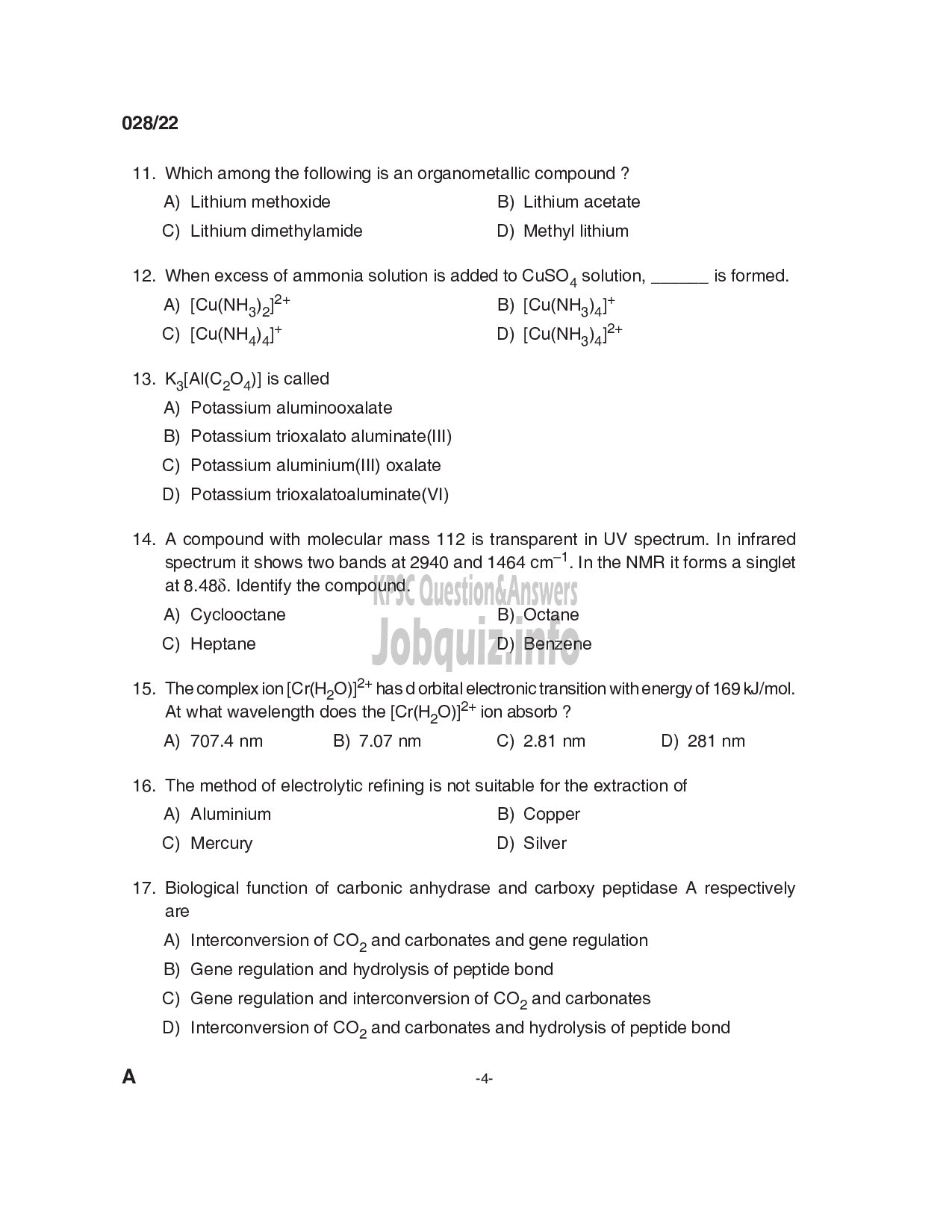 Kerala PSC Question Paper -  Work Assistant, Assistant Chemist & Analyst - The Kerala Ceramics Ltd, Travancore Titanium Products Ltd & Foam Mattings (India) Ltd-4