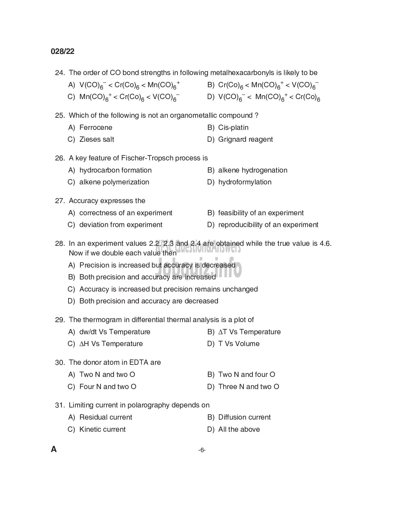 Kerala PSC Question Paper -  Work Assistant, Assistant Chemist & Analyst - The Kerala Ceramics Ltd, Travancore Titanium Products Ltd & Foam Mattings (India) Ltd-6