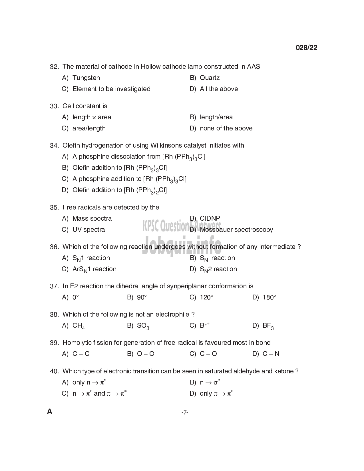 Kerala PSC Question Paper -  Work Assistant, Assistant Chemist & Analyst - The Kerala Ceramics Ltd, Travancore Titanium Products Ltd & Foam Mattings (India) Ltd-7