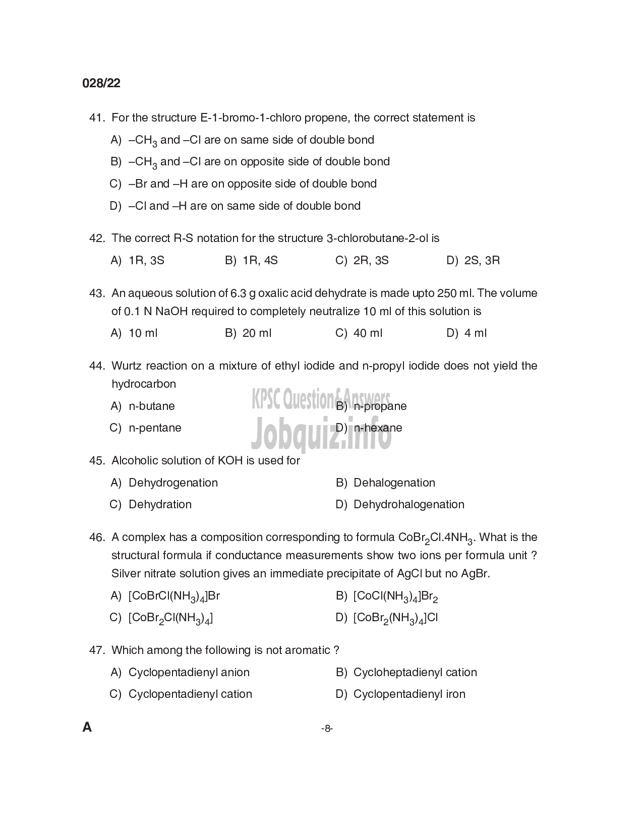 Kerala PSC Question Paper -  Work Assistant, Assistant Chemist & Analyst - The Kerala Ceramics Ltd, Travancore Titanium Products Ltd & Foam Mattings (India) Ltd-8