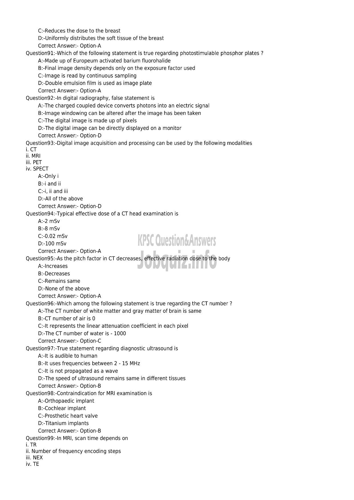 Kerala PSC Question Paper -  X-RAY TECHNICIAN-11